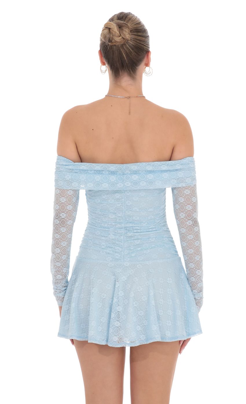 Lace Off Shoulder Flare Dress in Light Blue - luluinthesky