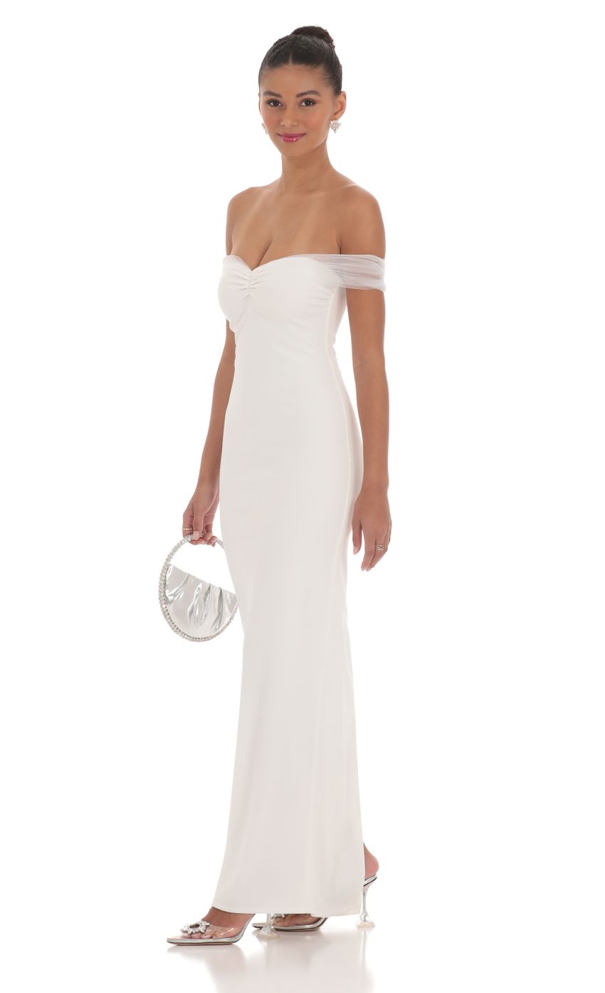 Tulle Off Shoulder Sleeve Maxi Dress in White - luluinthesky