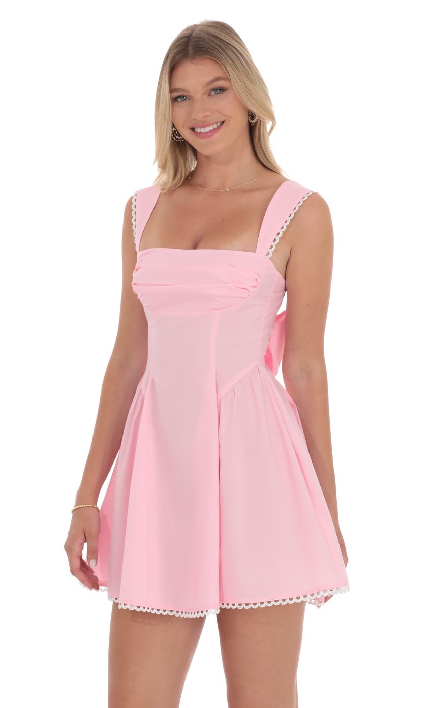 Embroidered Strap Fit and Flare Dress in Pink - luluinthesky