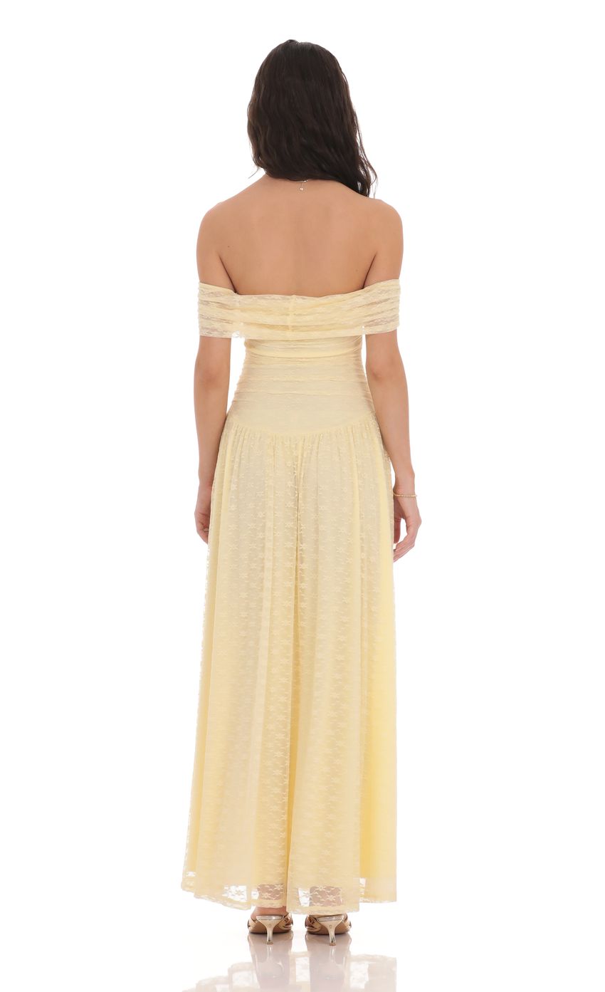 Lace Off Shoulder Maxi Dress in Yellow - luluinthesky