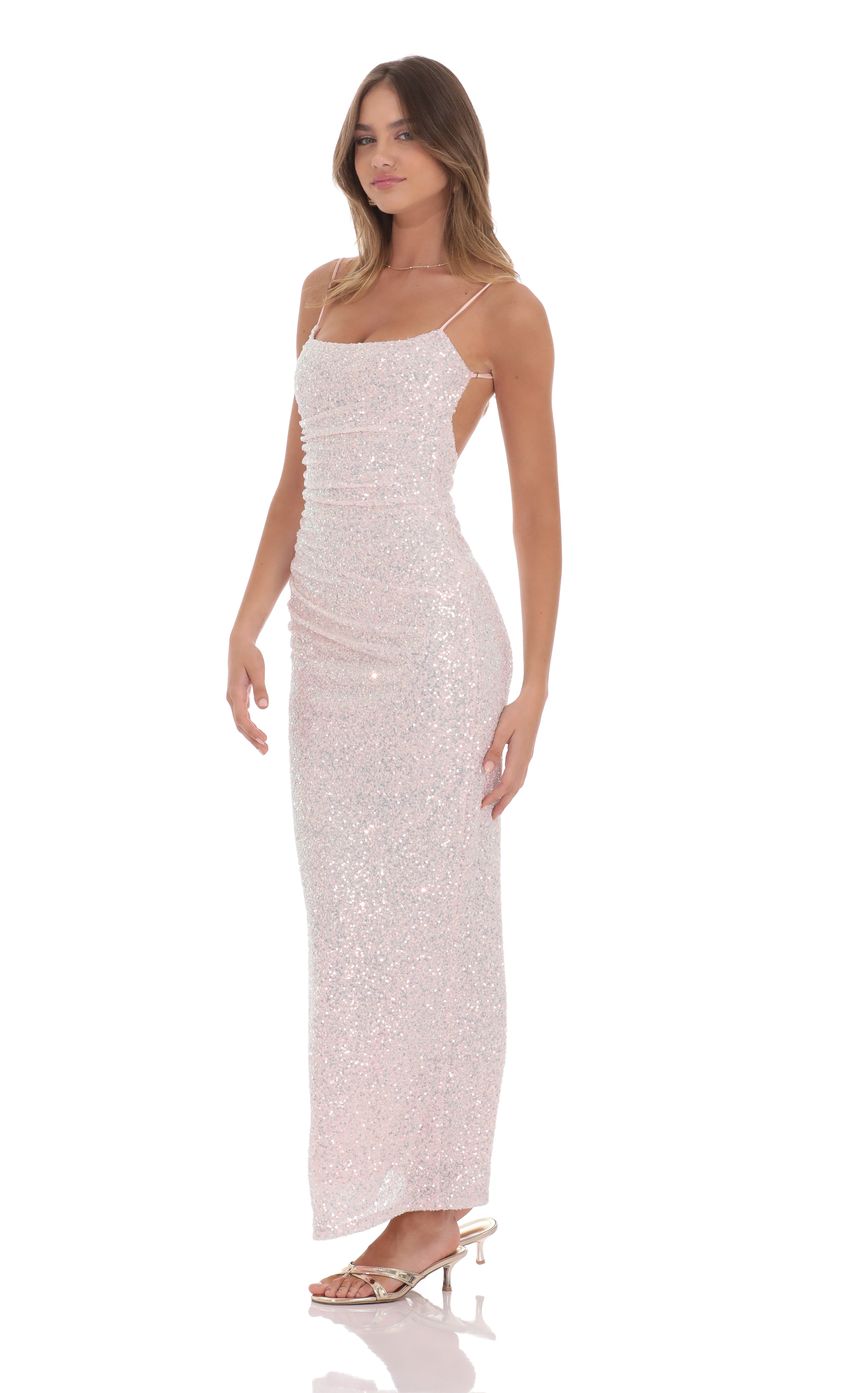 Iridescent Sequin Bodycon Maxi Dress in Pink - luluinthesky