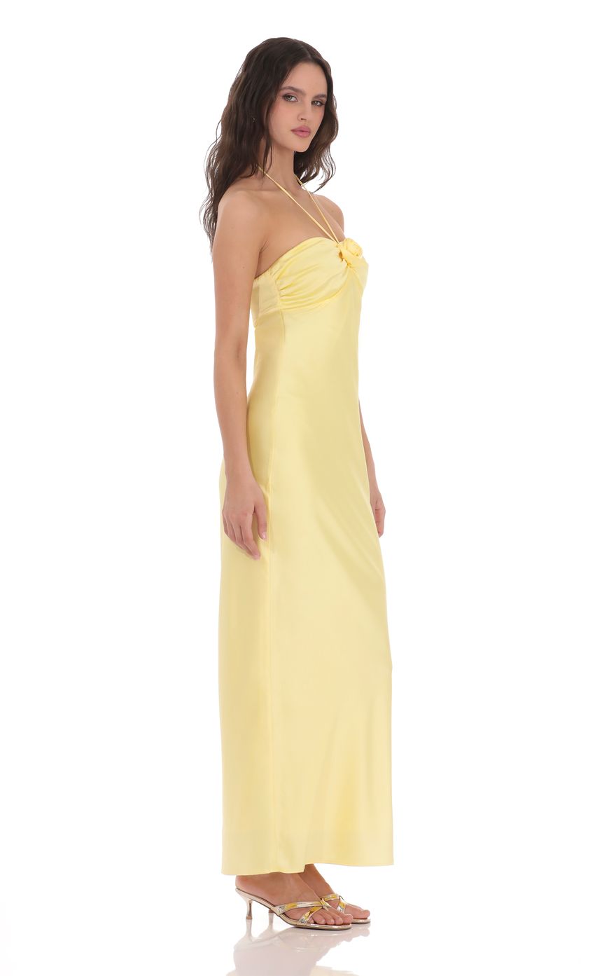 Satin Halter Flower Maxi Dress in Yellow - luluinthesky
