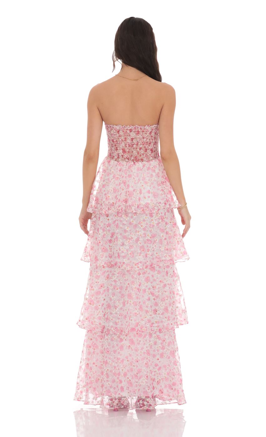 Smocked Floral Ruffle Maxi Dress in Pink - luluinthesky