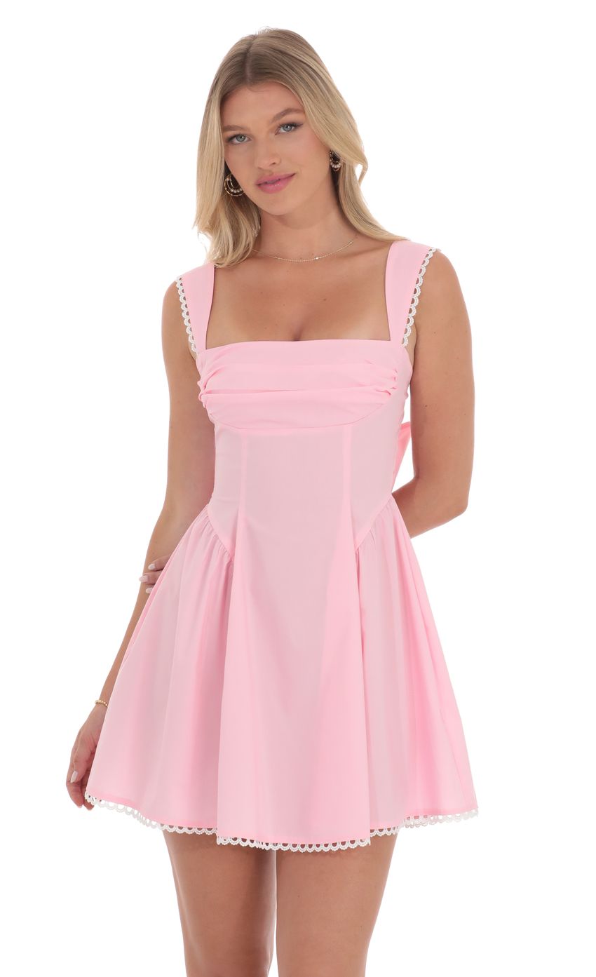 Embroidered Strap Fit and Flare Dress in Pink - luluinthesky