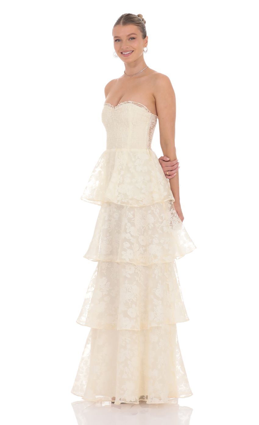 Floral Smocked Ruffle Maxi Dress in Cream - luluinthesky