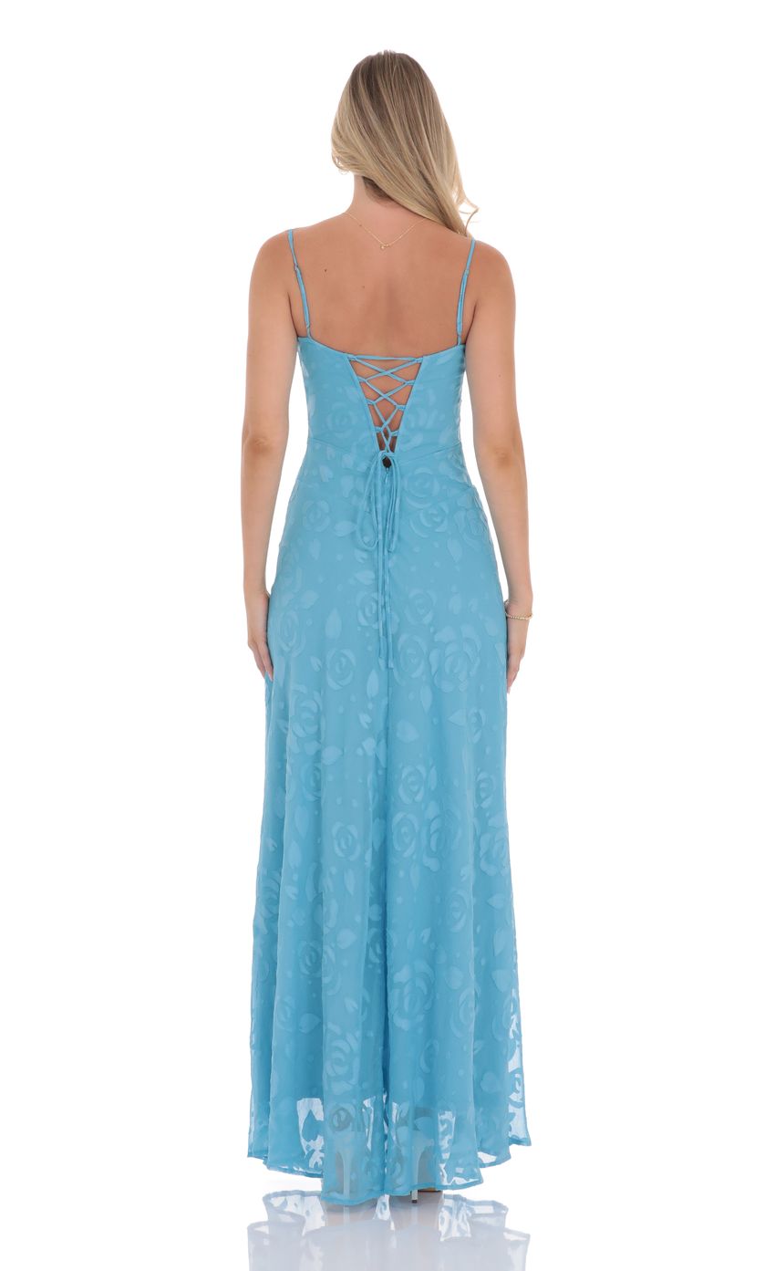Burnout Lace-Up Maxi Dress in Aqua - luluinthesky