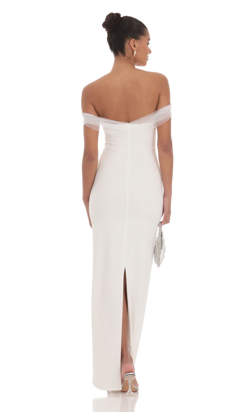 Tulle Off Shoulder Sleeve Maxi Dress in White - luluinthesky