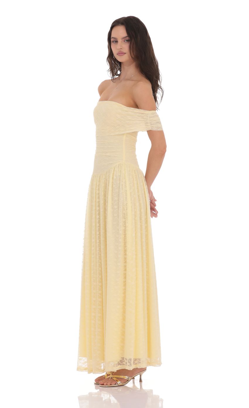 Lace Off Shoulder Maxi Dress in Yellow - luluinthesky