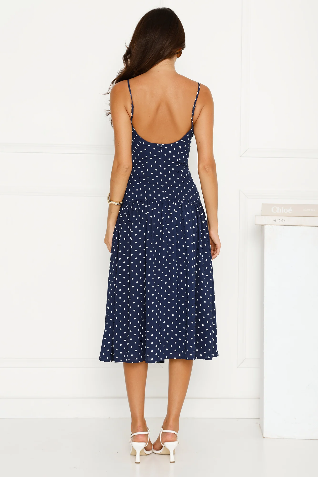 Polka Dot Charm Midi Dress Navy - luluinthesky