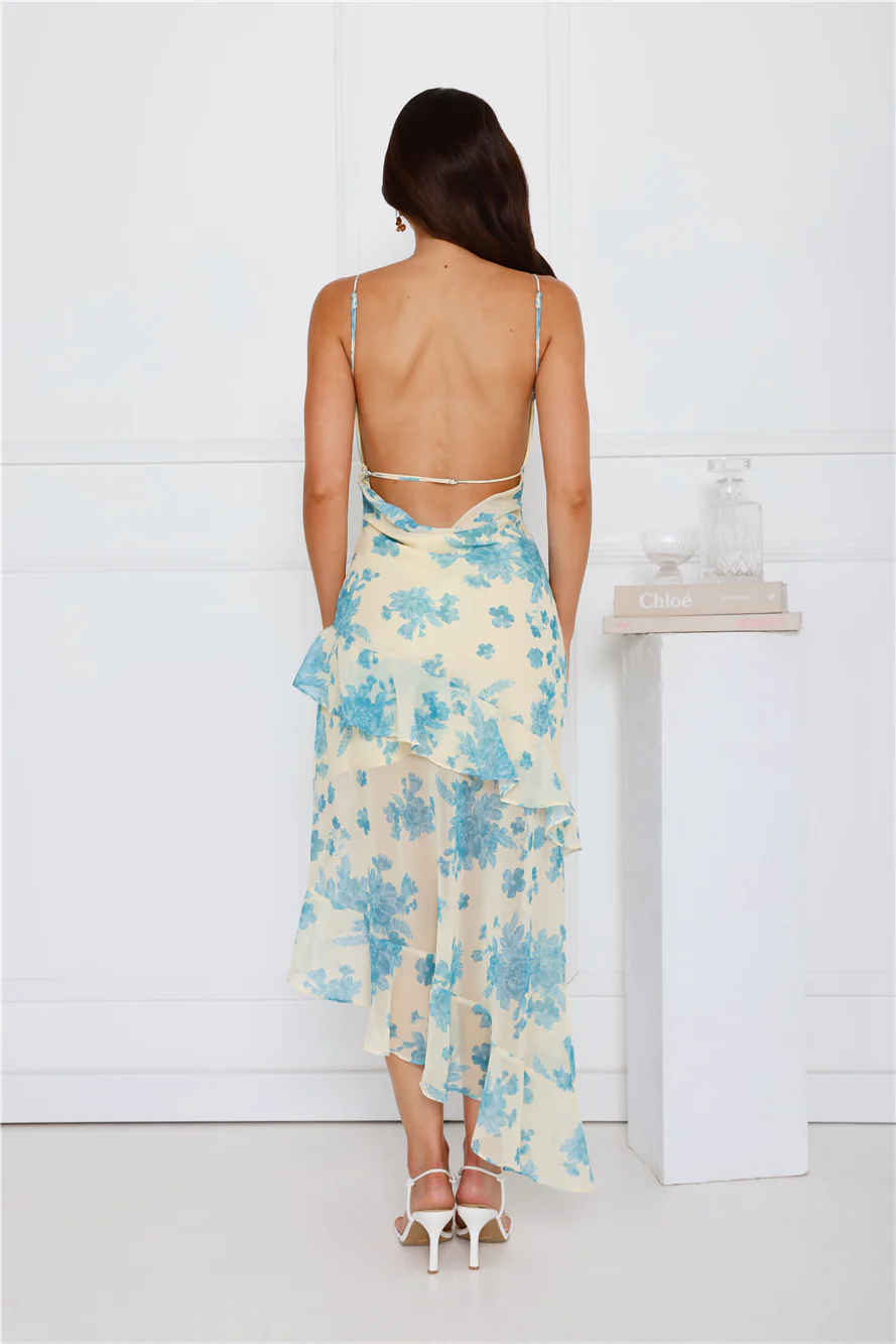 Unique Flower Midi Dress Yellow - luluinthesky