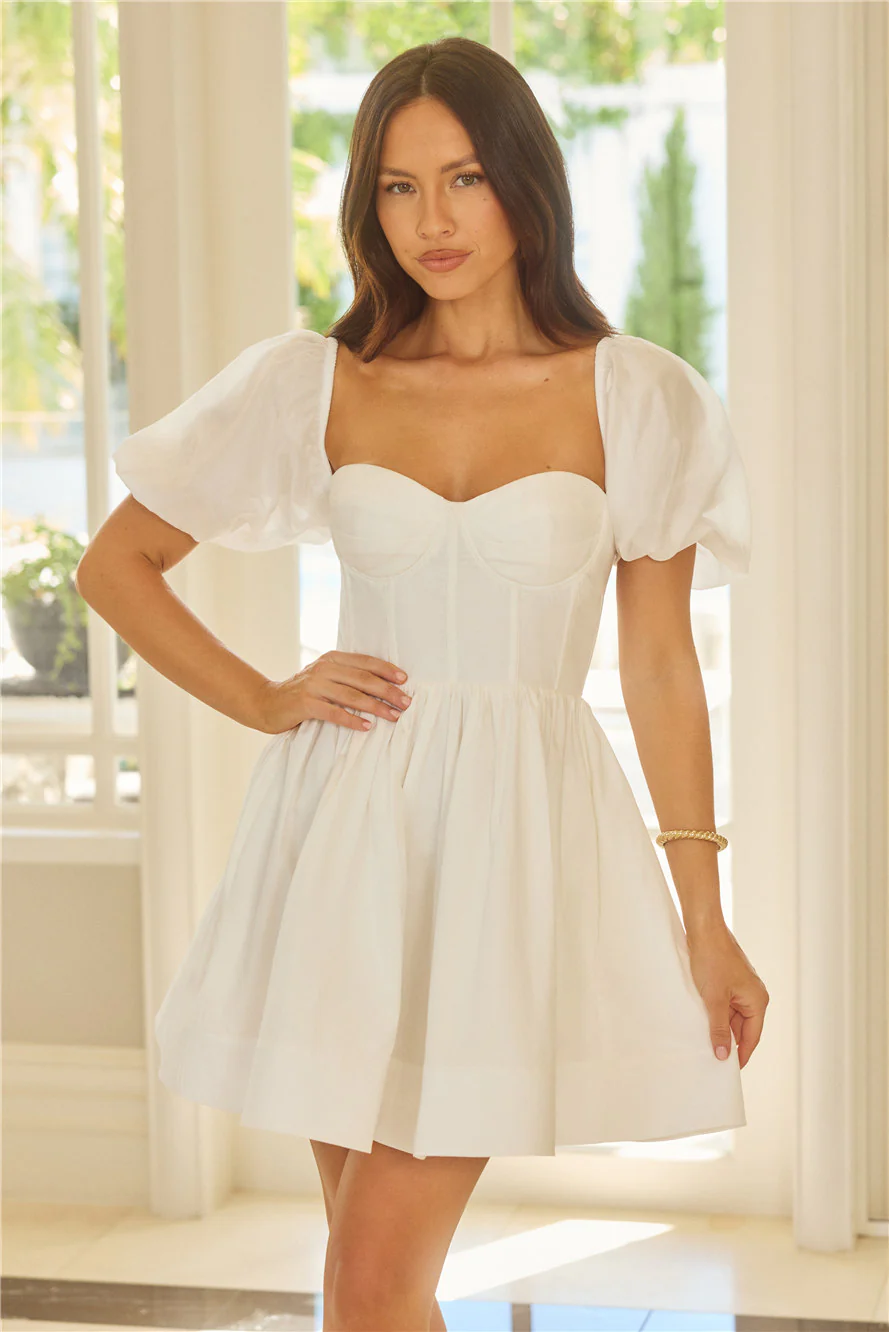Whispering Luxe Short Sleeve Mini Dress White - luluinthesky