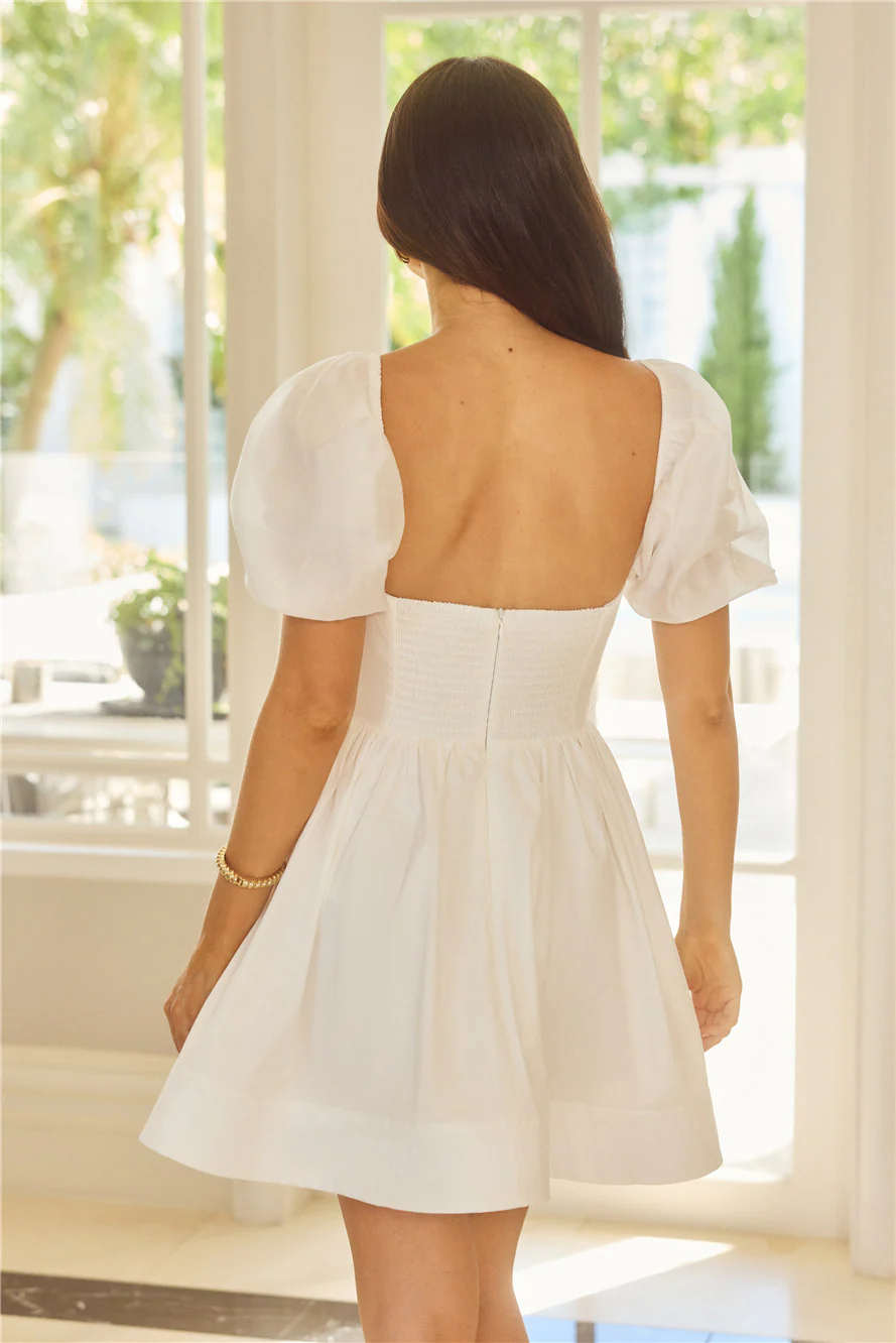 Whispering Luxe Short Sleeve Mini Dress White - luluinthesky