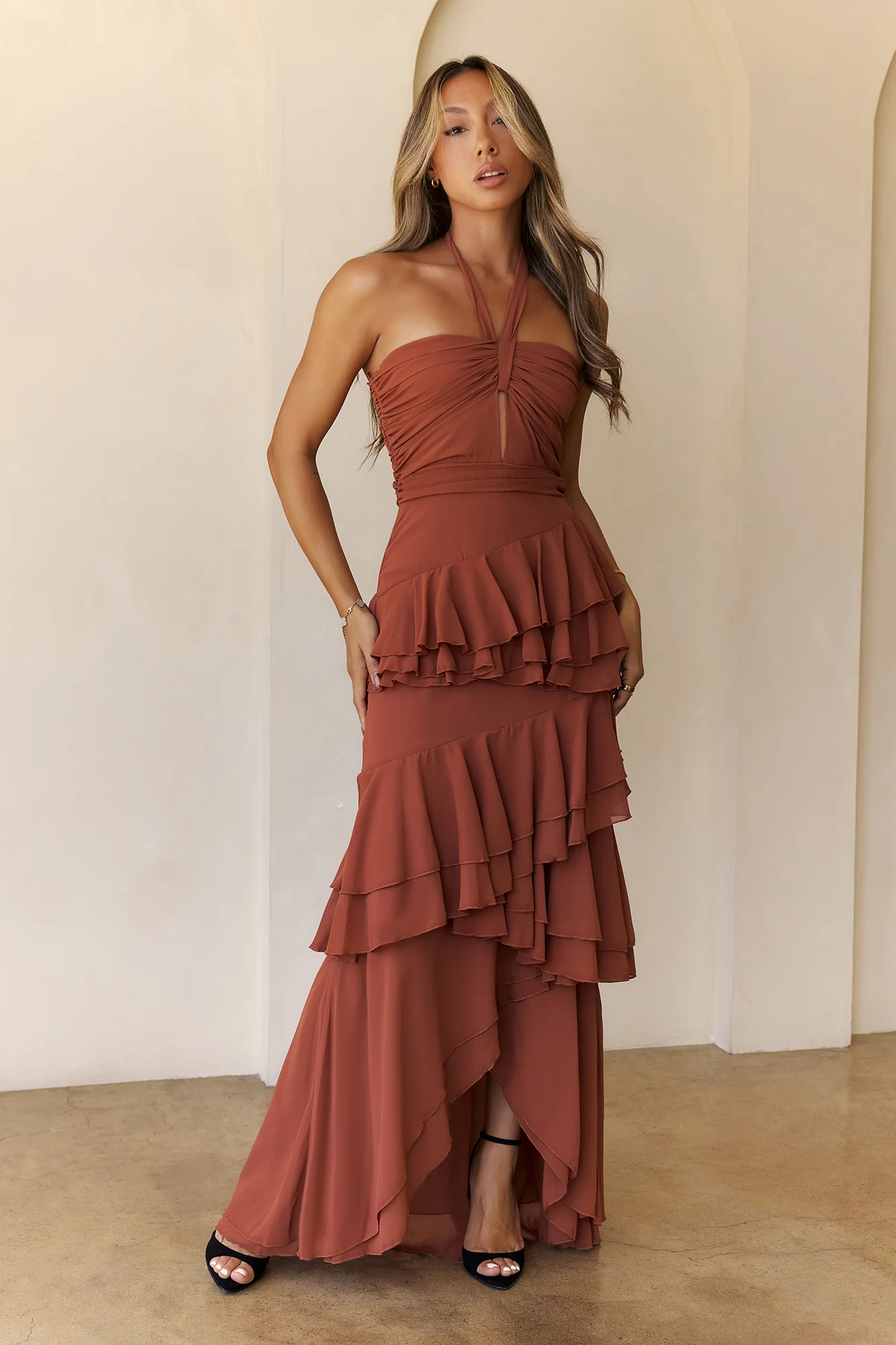 Zephyr Halter Maxi Dress Rust - luluinthesky