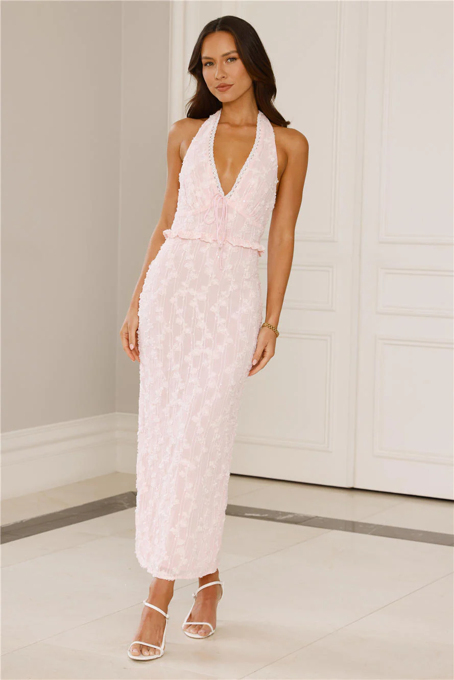 Manhattan Mornings Halter Maxi Dress Pink - luluinthesky