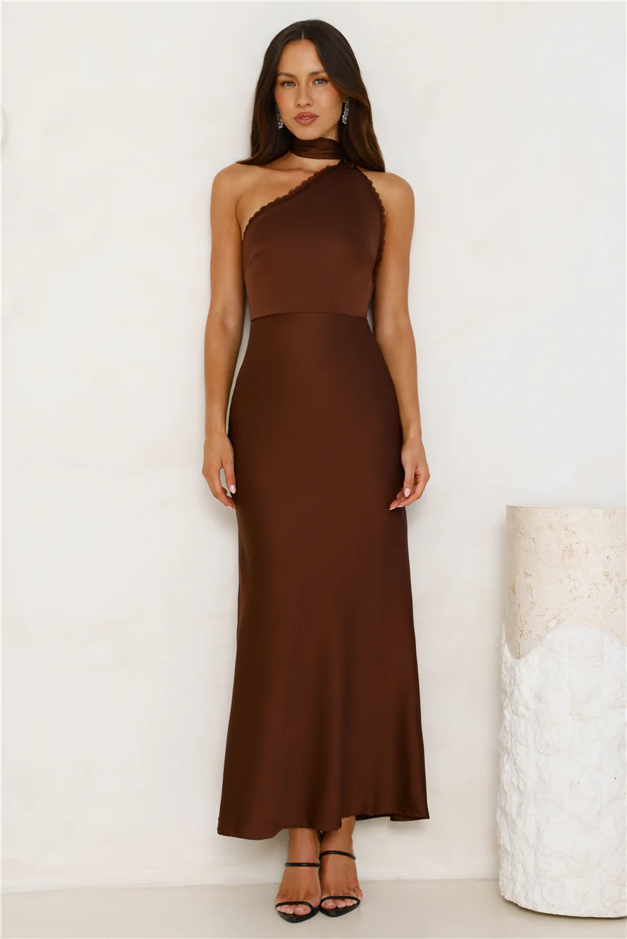 Luxe Experience Satin Maxi Dress Brown - luluinthesky