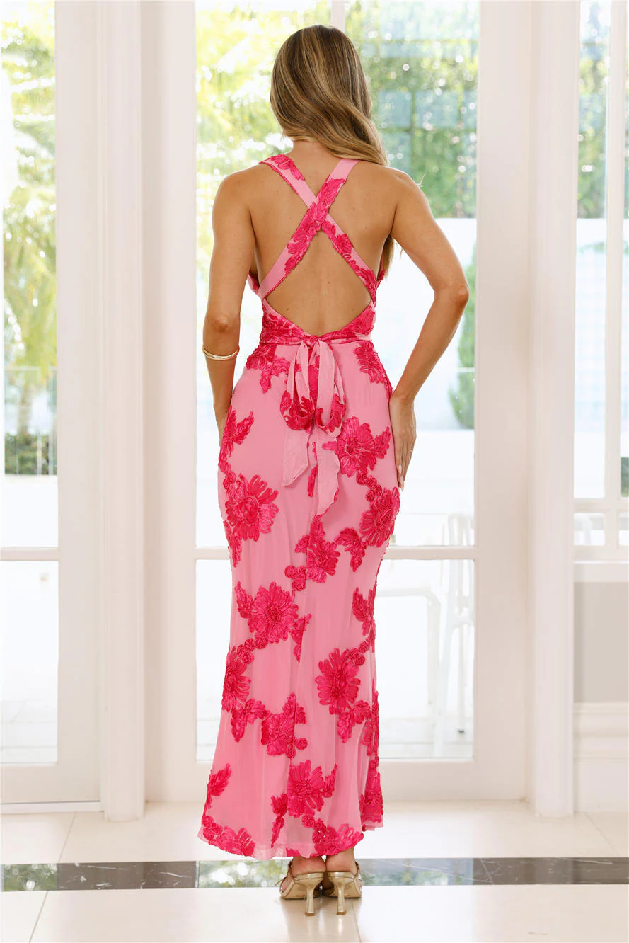 Lime Light Mesh Halter Maxi Dress Pink - luluinthesky