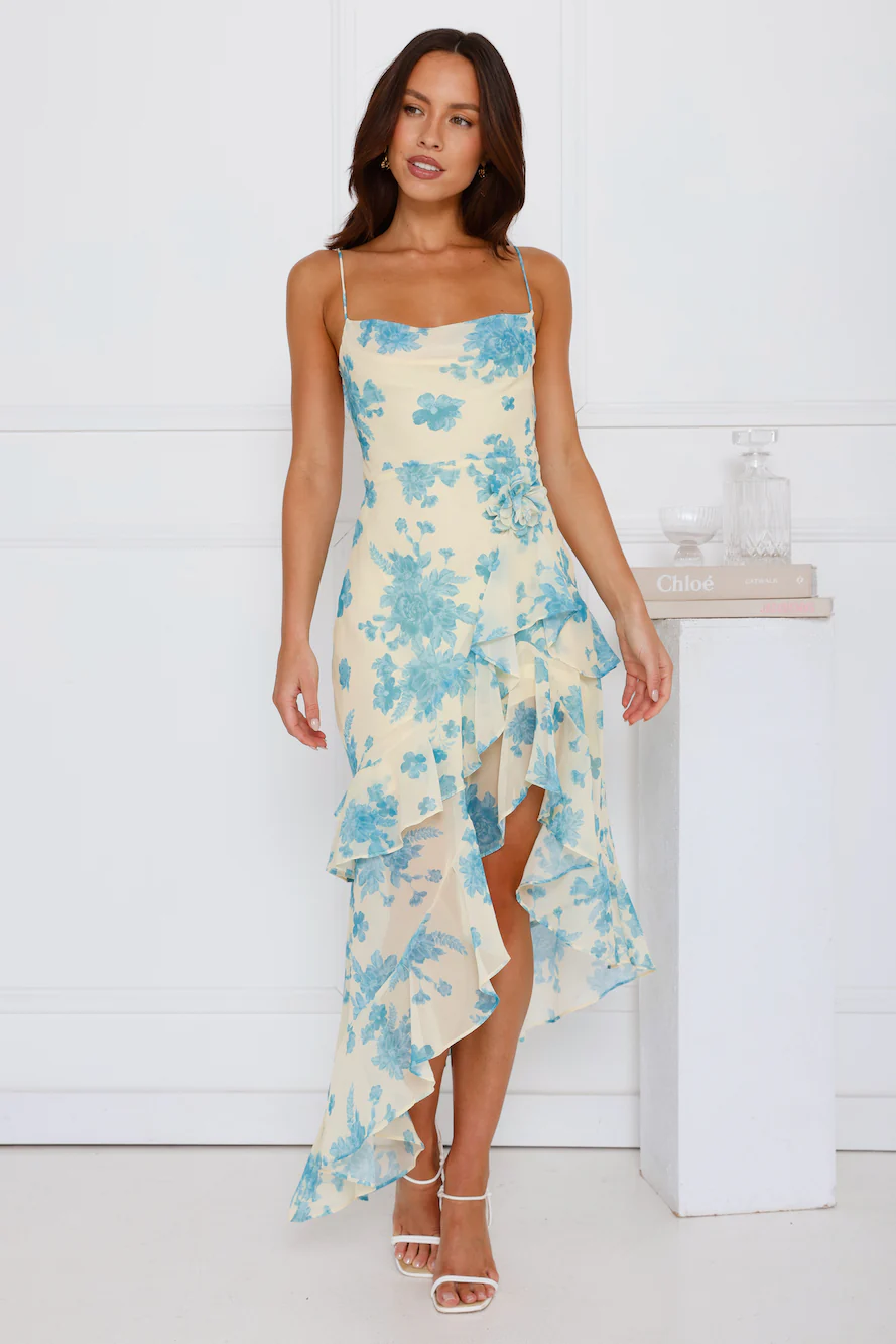 Unique Flower Midi Dress Yellow - luluinthesky