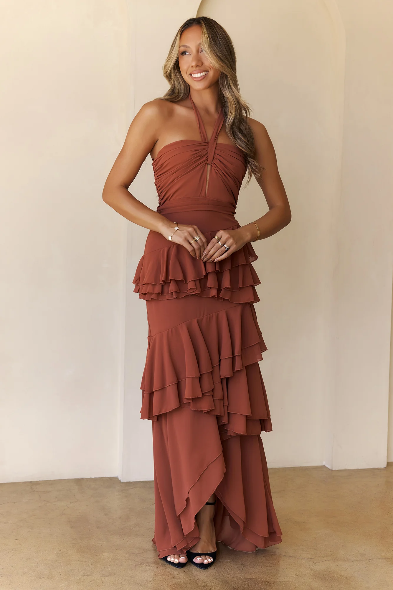Zephyr Halter Maxi Dress Rust - luluinthesky