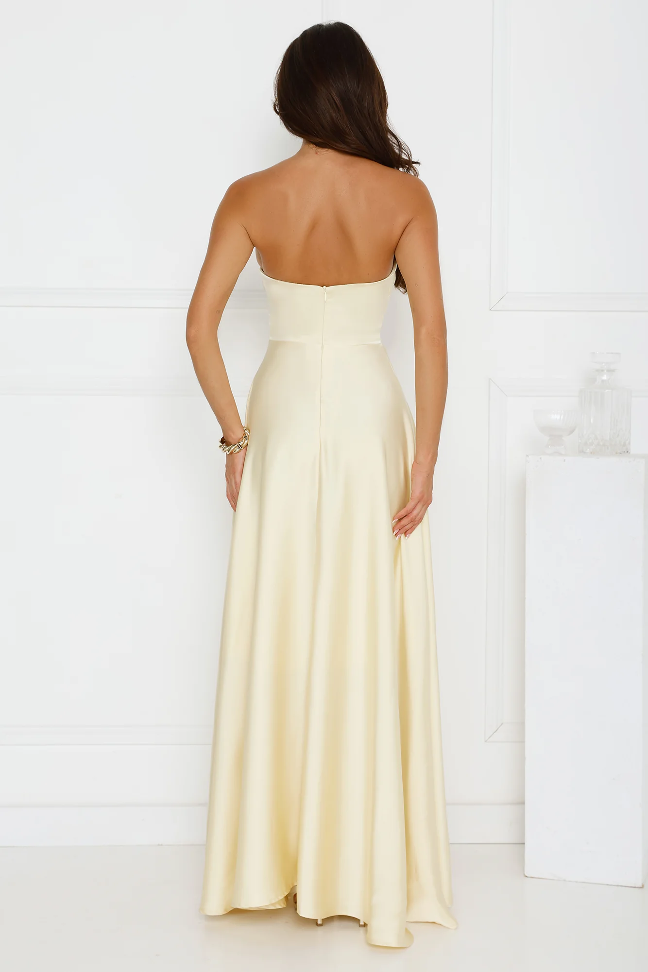 Unspoken Wishes Strapless Satin Maxi Dress Yellow - luluinthesky