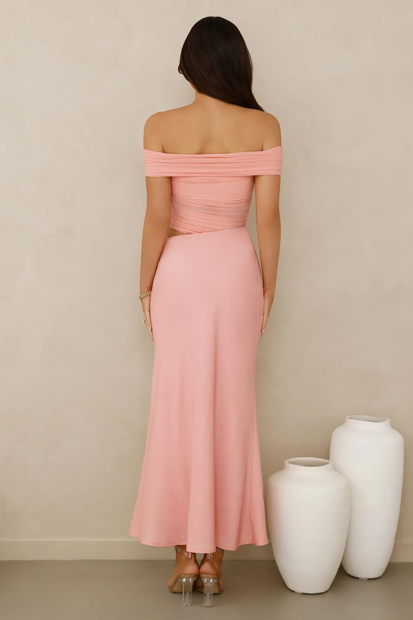 Velvet Sky Off Shoulder Mesh Maxi Dress Pink - luluinthesky