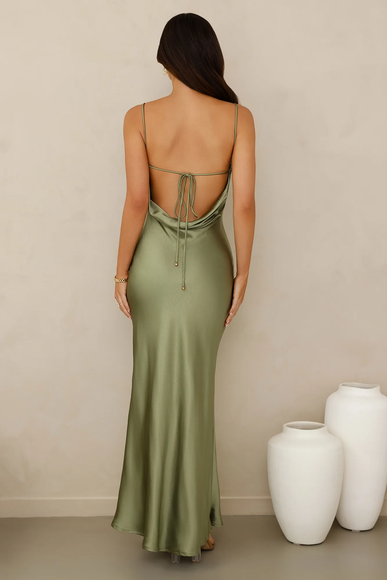 Ultimate Style Satin Maxi Dress Green - luluinthesky