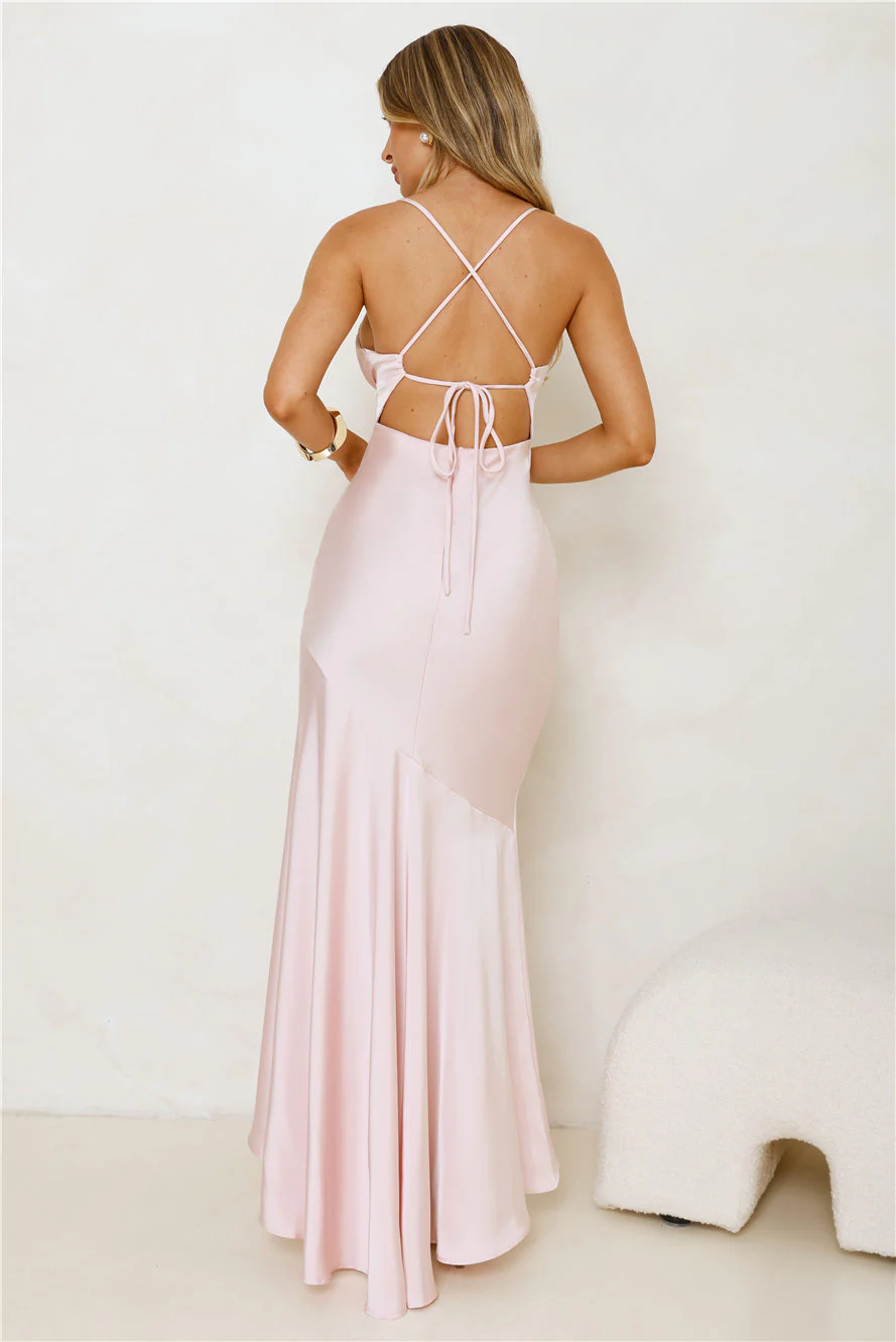 Modern Luxe Satin Maxi Dress Pink - luluinthesky