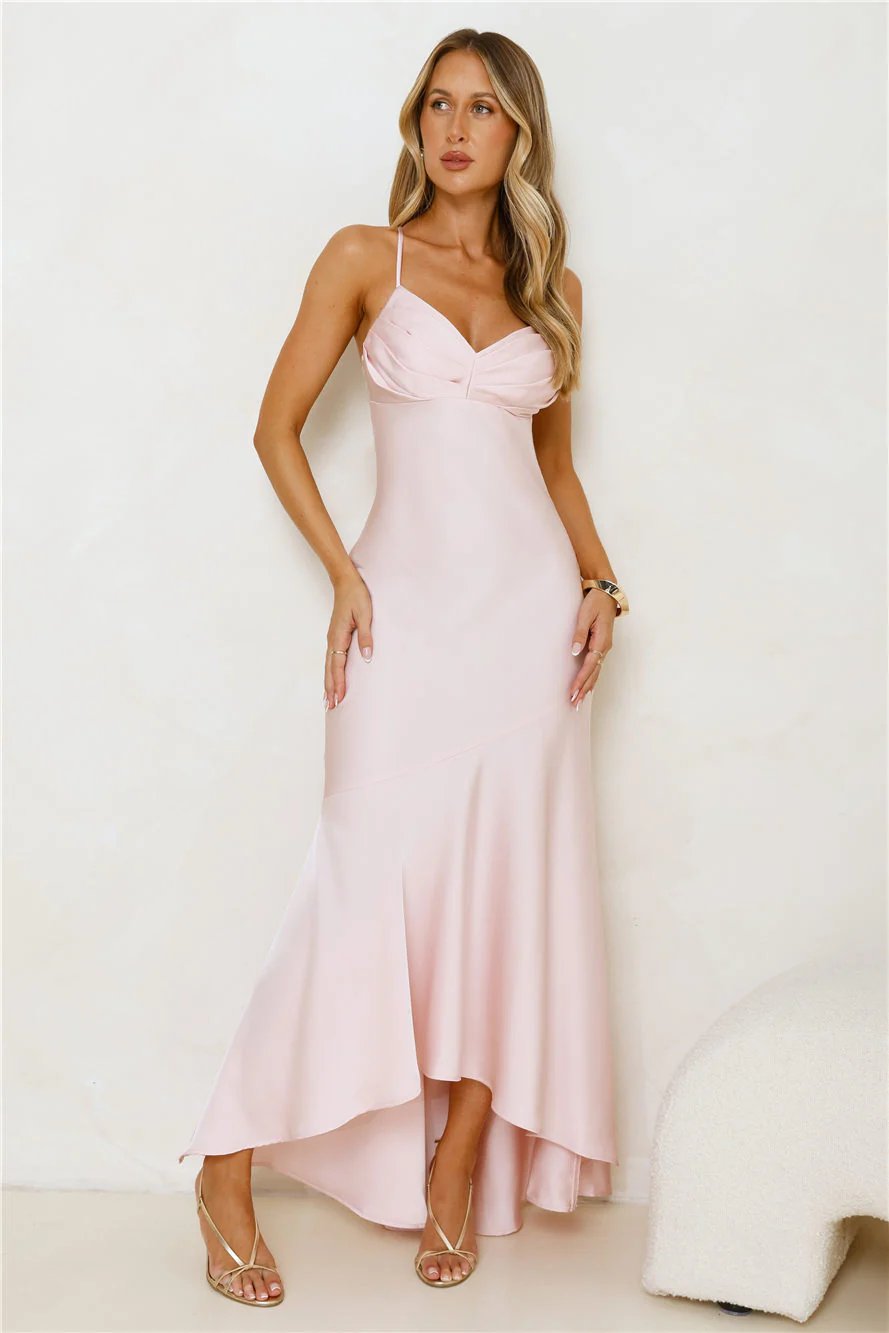 Modern Luxe Satin Maxi Dress Pink - luluinthesky