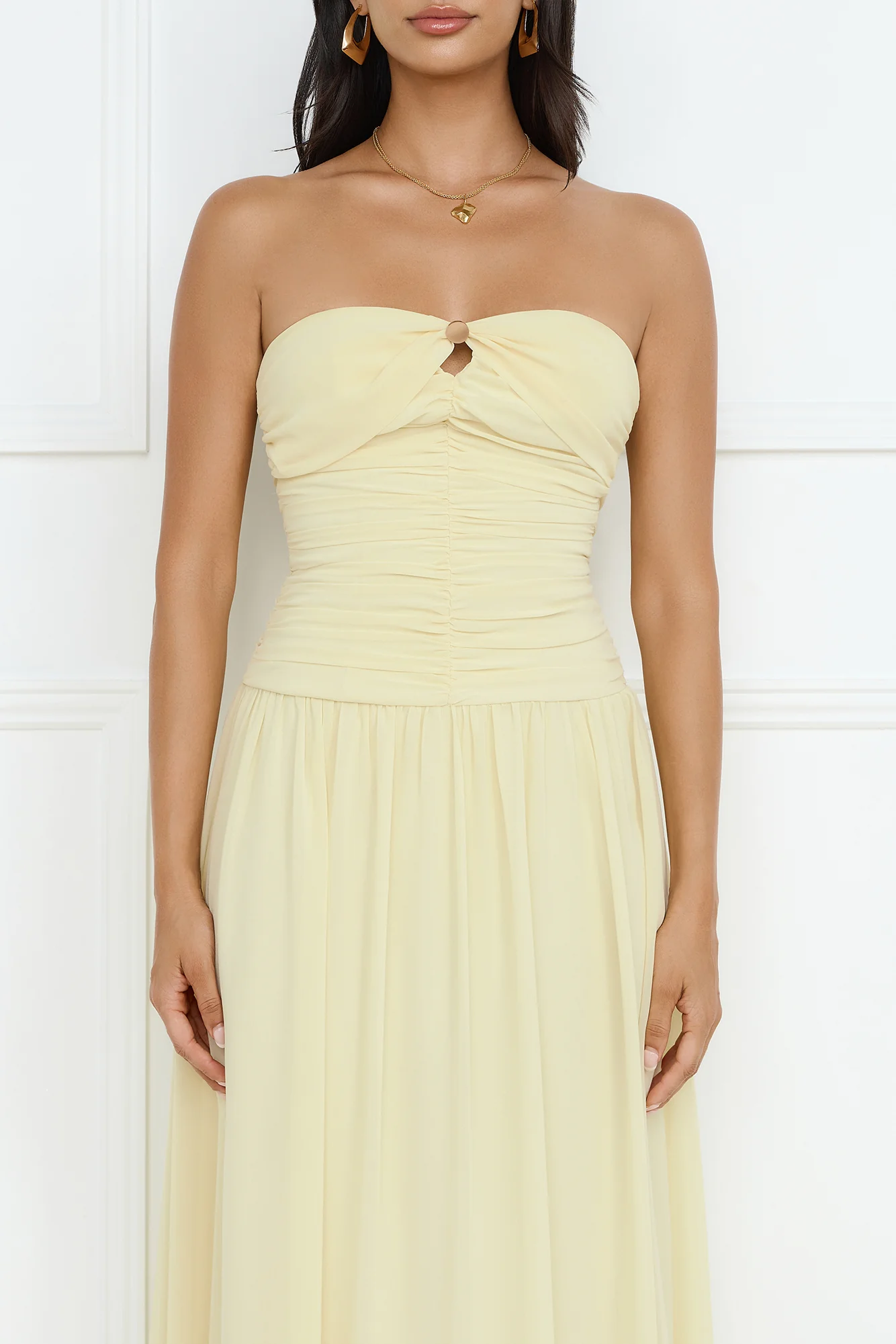 Enchanted Edit Strapless Maxi Dress Yellow - luluinthesky