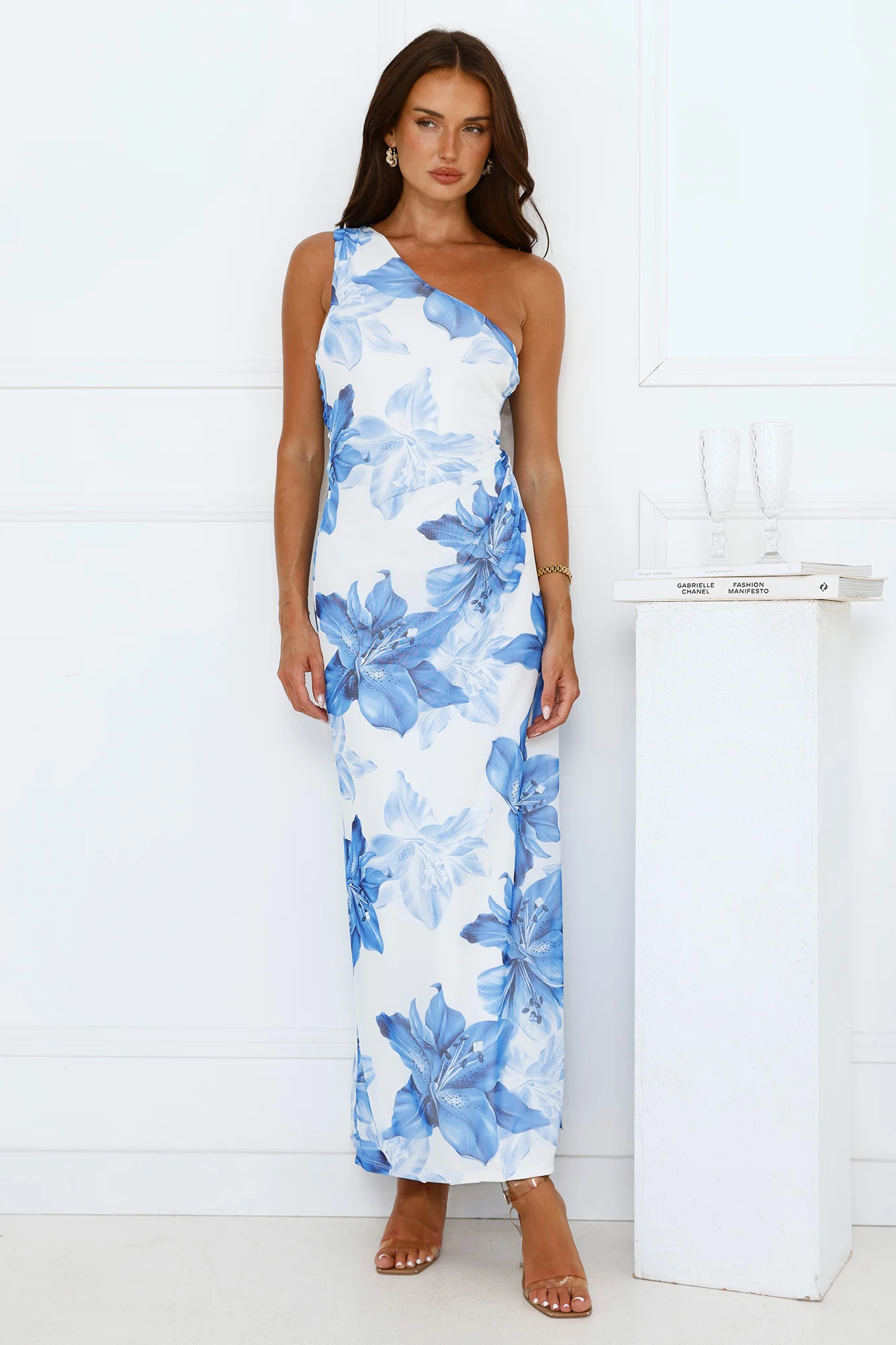 Blueberry Breeze One Shoulder Mesh Maxi Dress Blue - luluinthesky