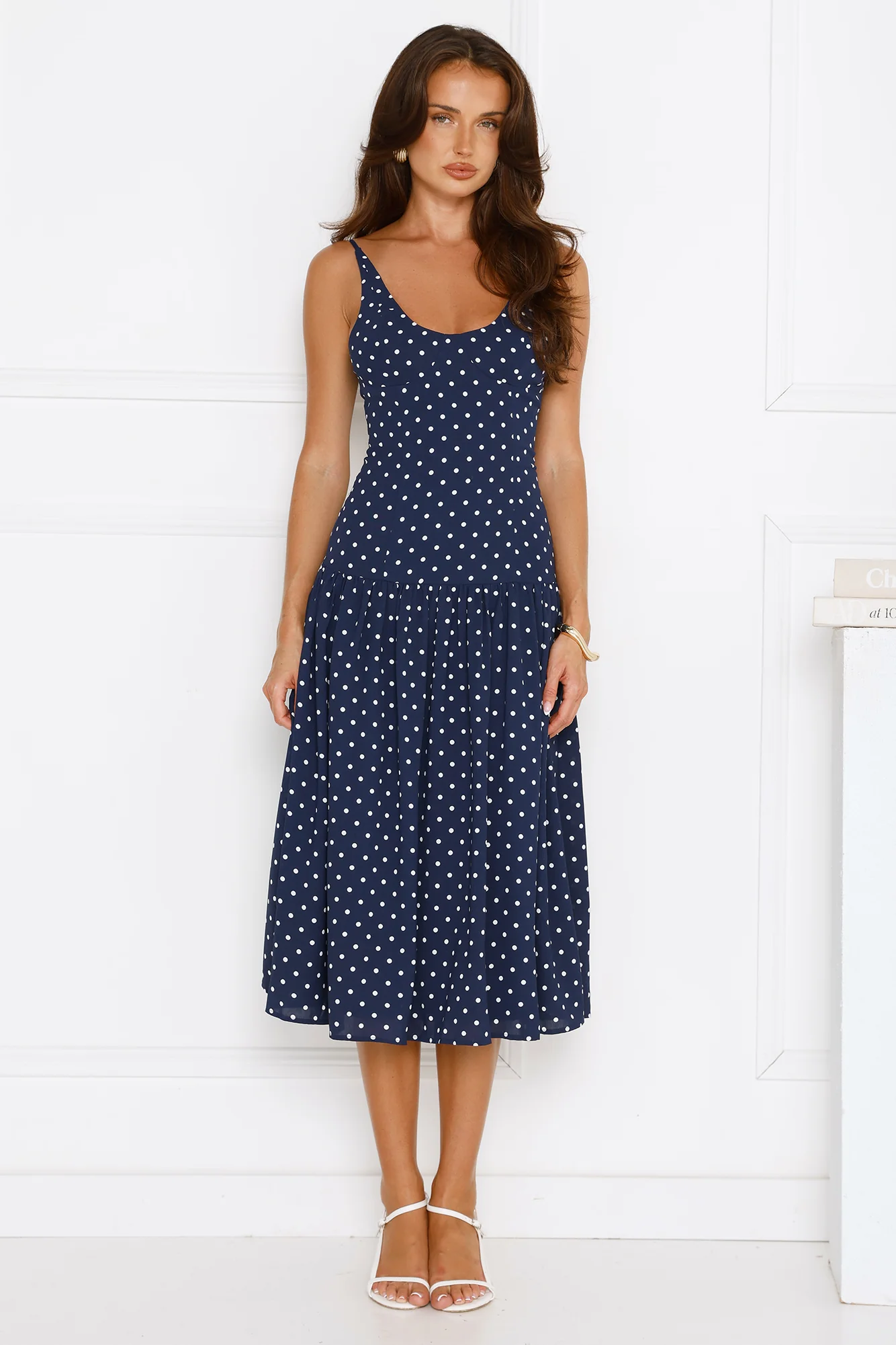 Polka Dot Charm Midi Dress Navy - luluinthesky