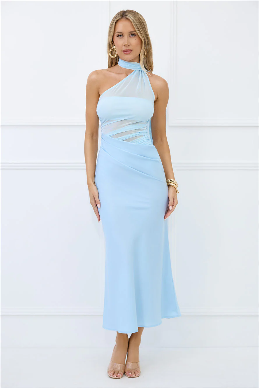 Sapphire Diva Halter Mesh Satin Maxi Dress Blue - luluinthesky