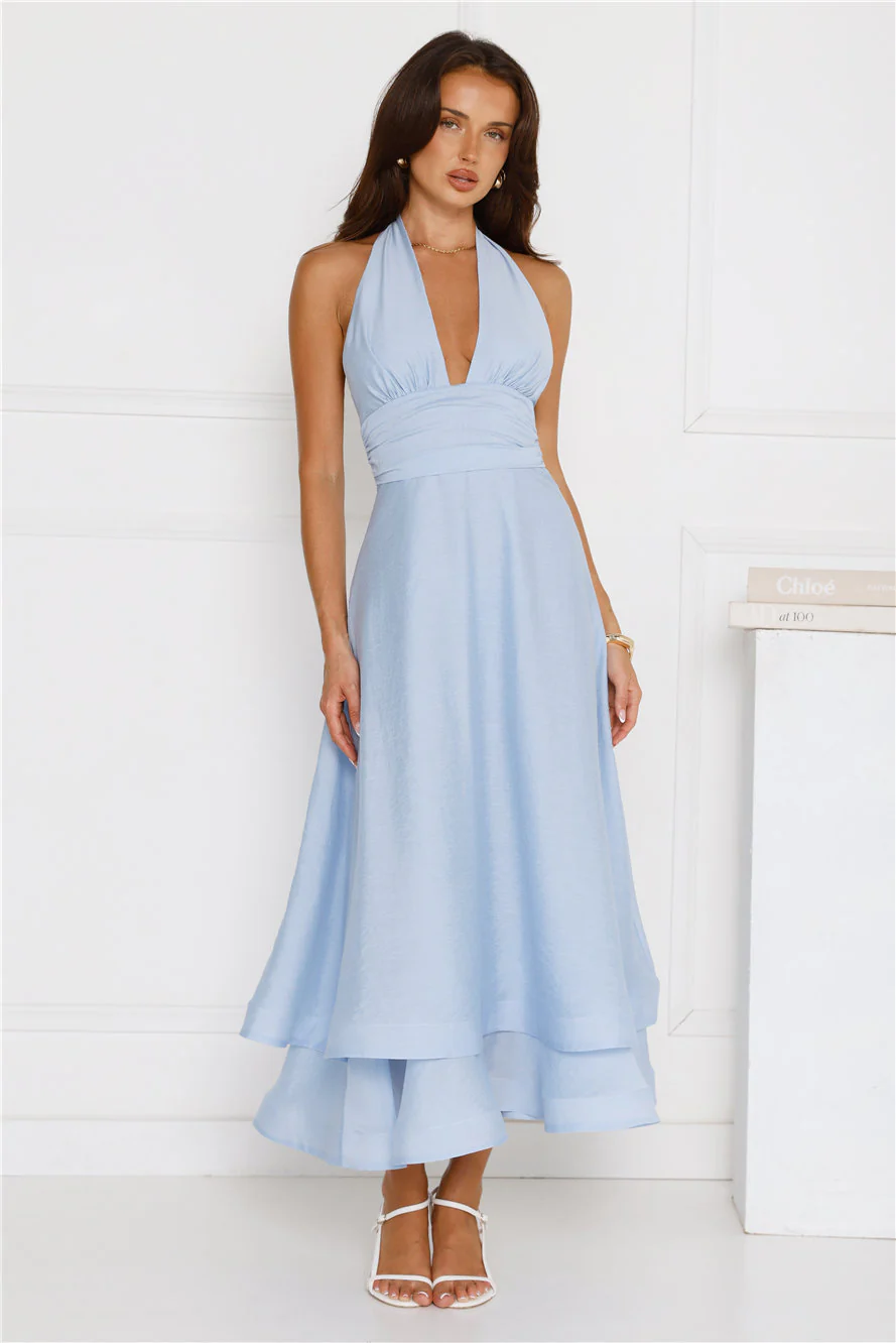Opal Glow Halter Maxi Dress Blue - luluinthesky