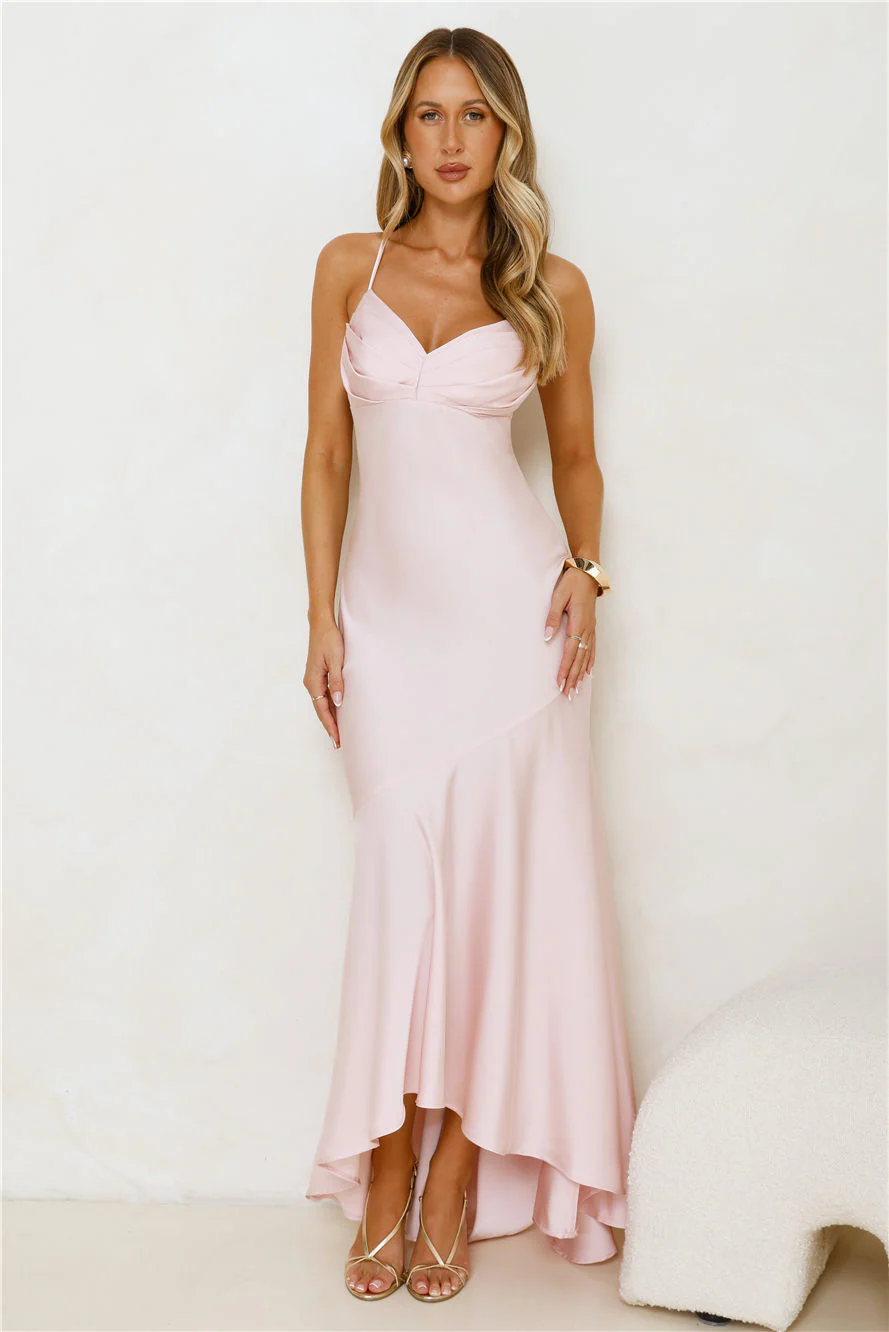 Modern Luxe Satin Maxi Dress Pink - luluinthesky