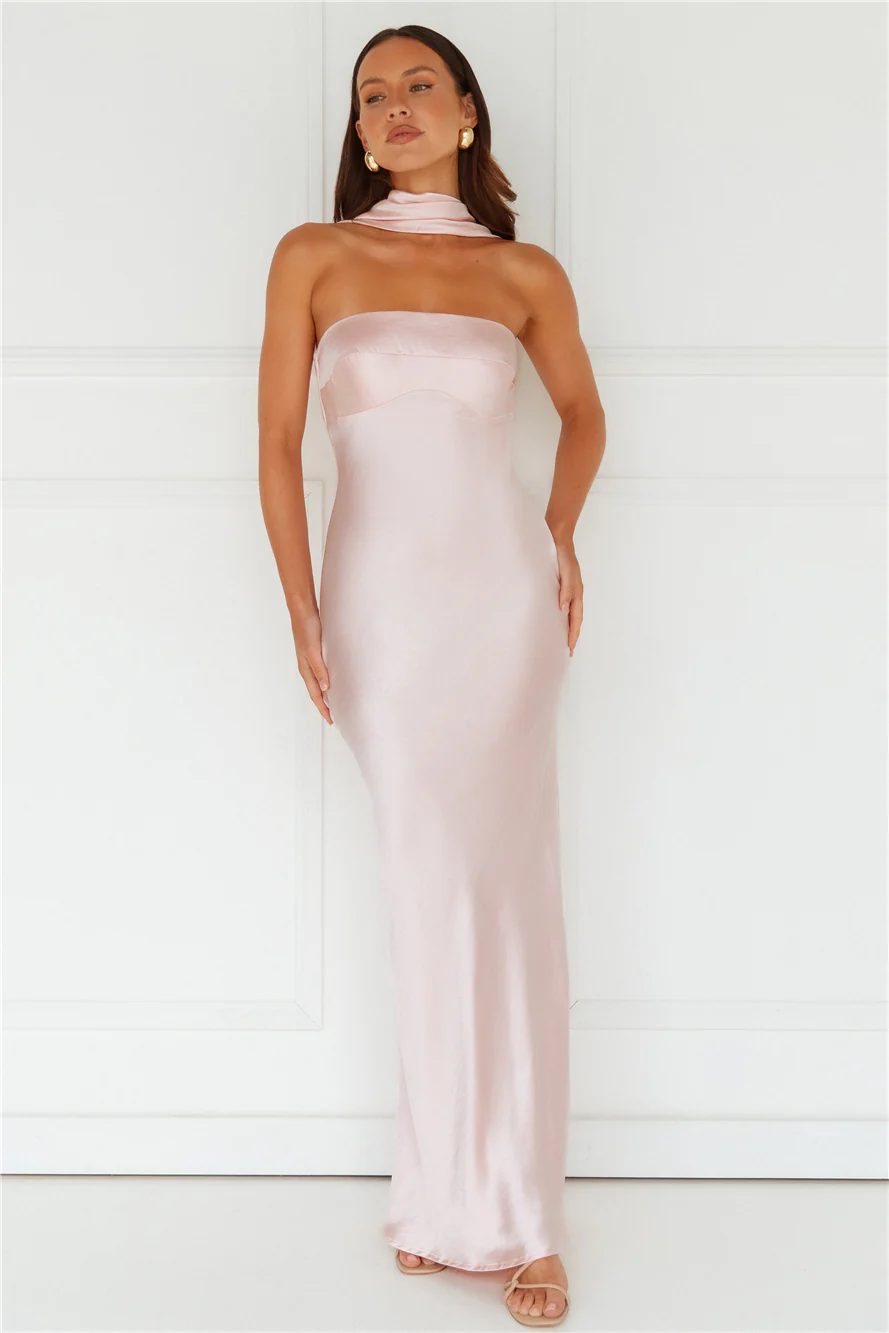 Precious Pearl Satin Maxi Dress Pink - luluinthesky
