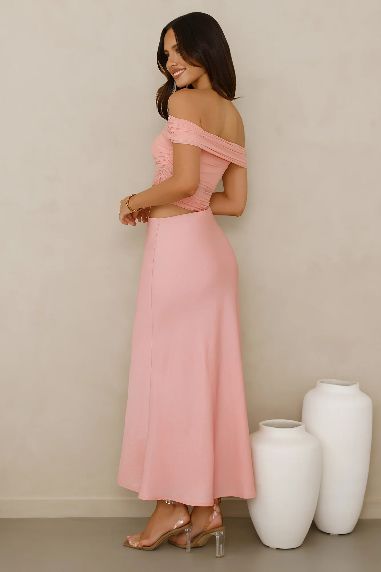 Velvet Sky Off Shoulder Mesh Maxi Dress Pink - luluinthesky