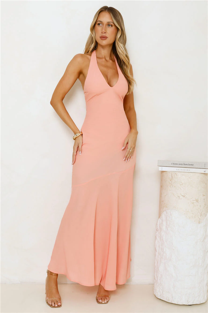 Polished Edge Halter Maxi Dress Orange - luluinthesky