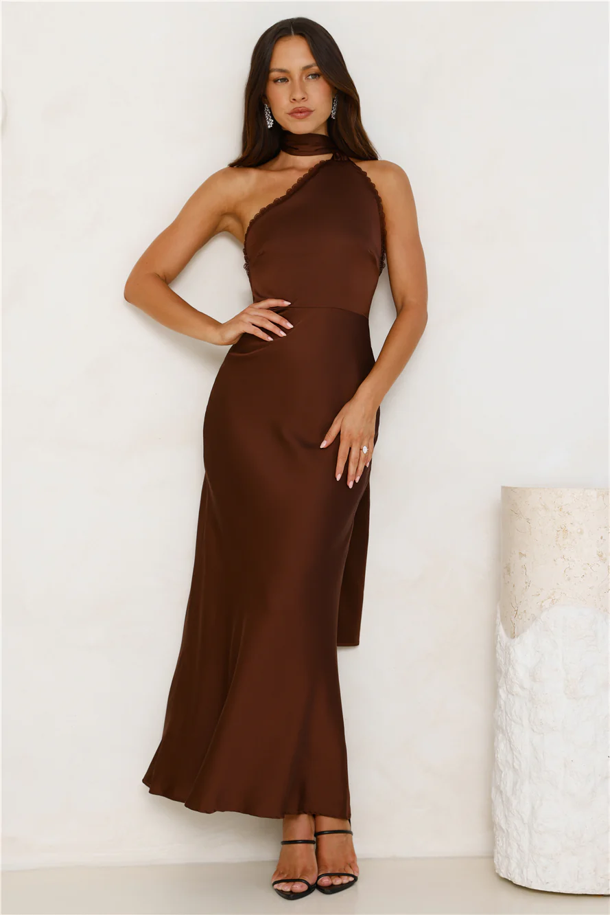 Luxe Experience Satin Maxi Dress Brown - luluinthesky