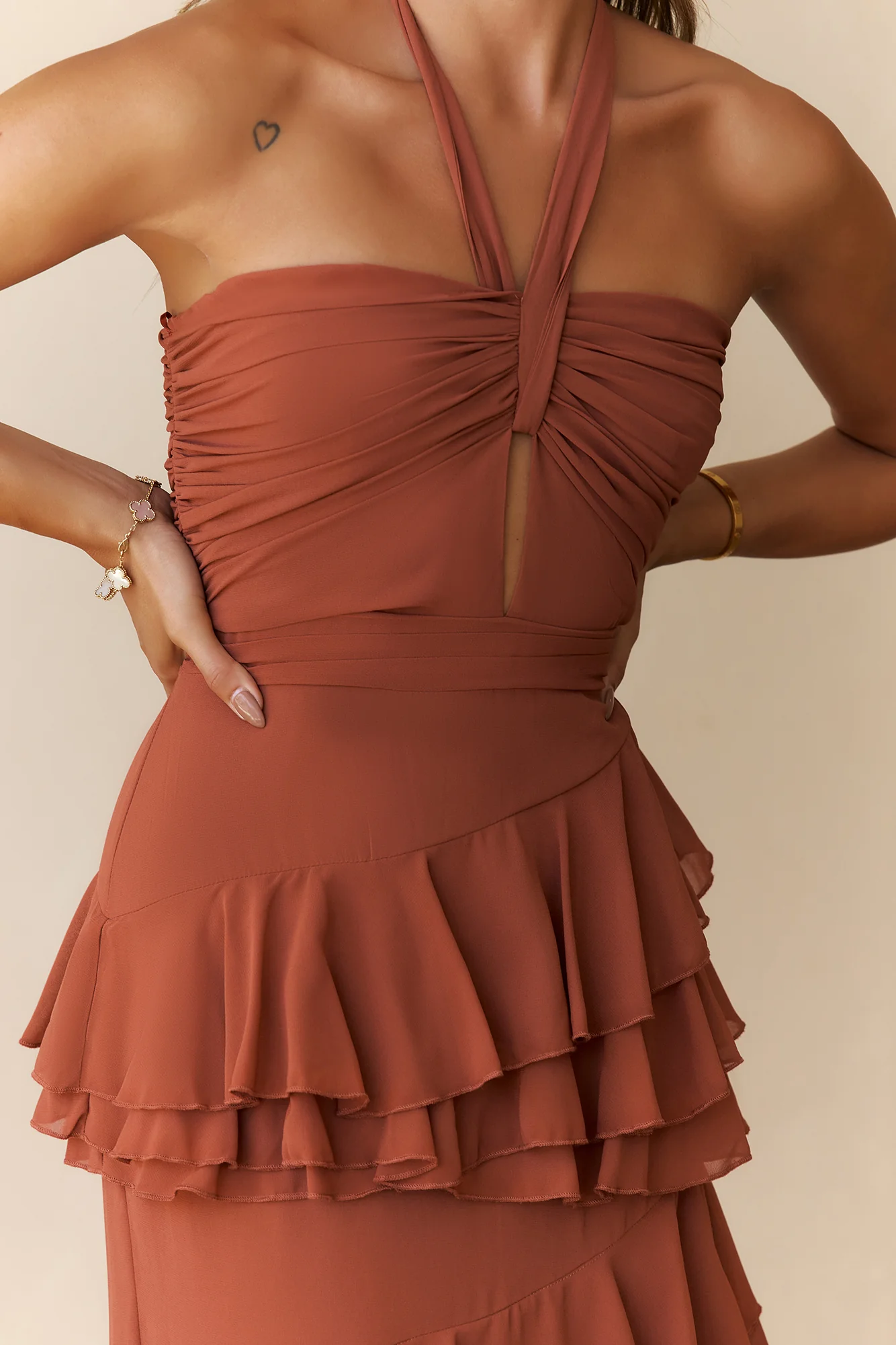 Zephyr Halter Maxi Dress Rust - luluinthesky