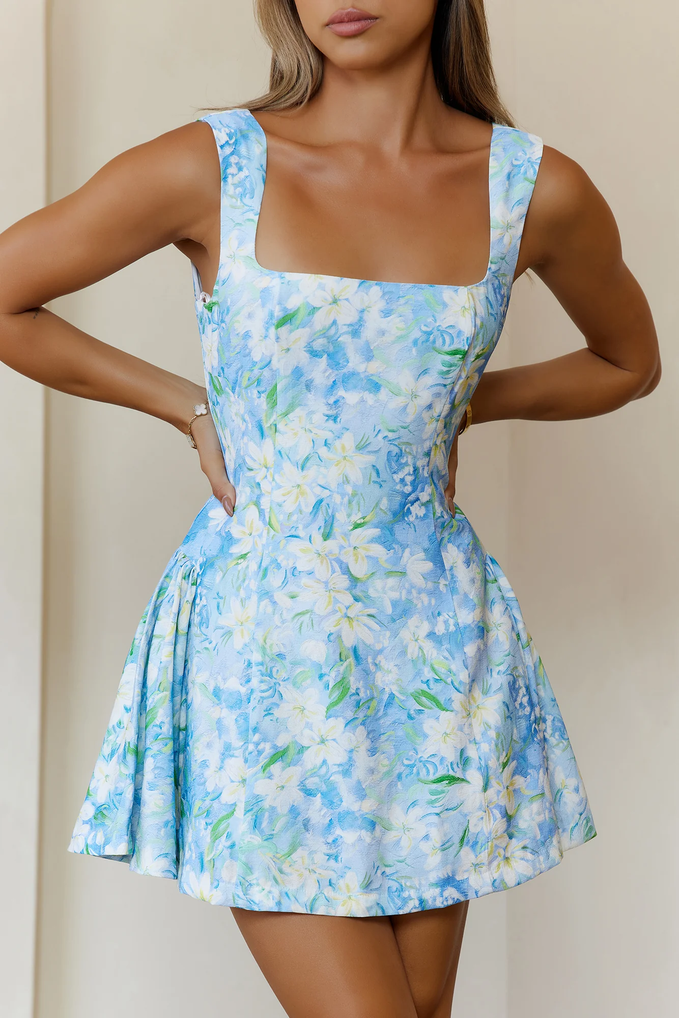 Clio Side Flare Hem Mini Dress Blue - luluinthesky