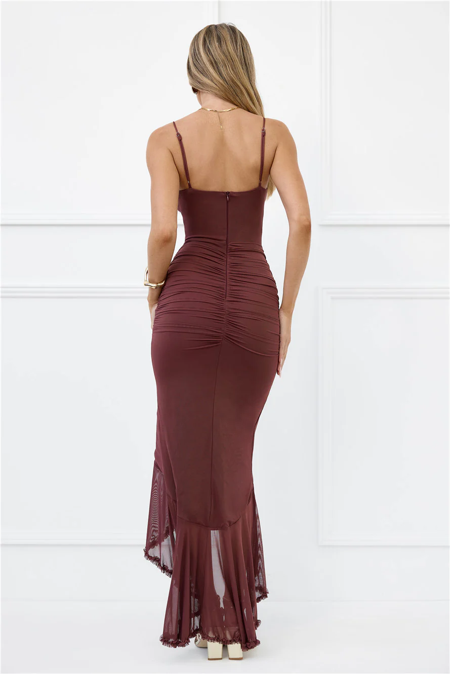 Shimmer In The Dark Mesh Maxi Dress Brown - luluinthesky