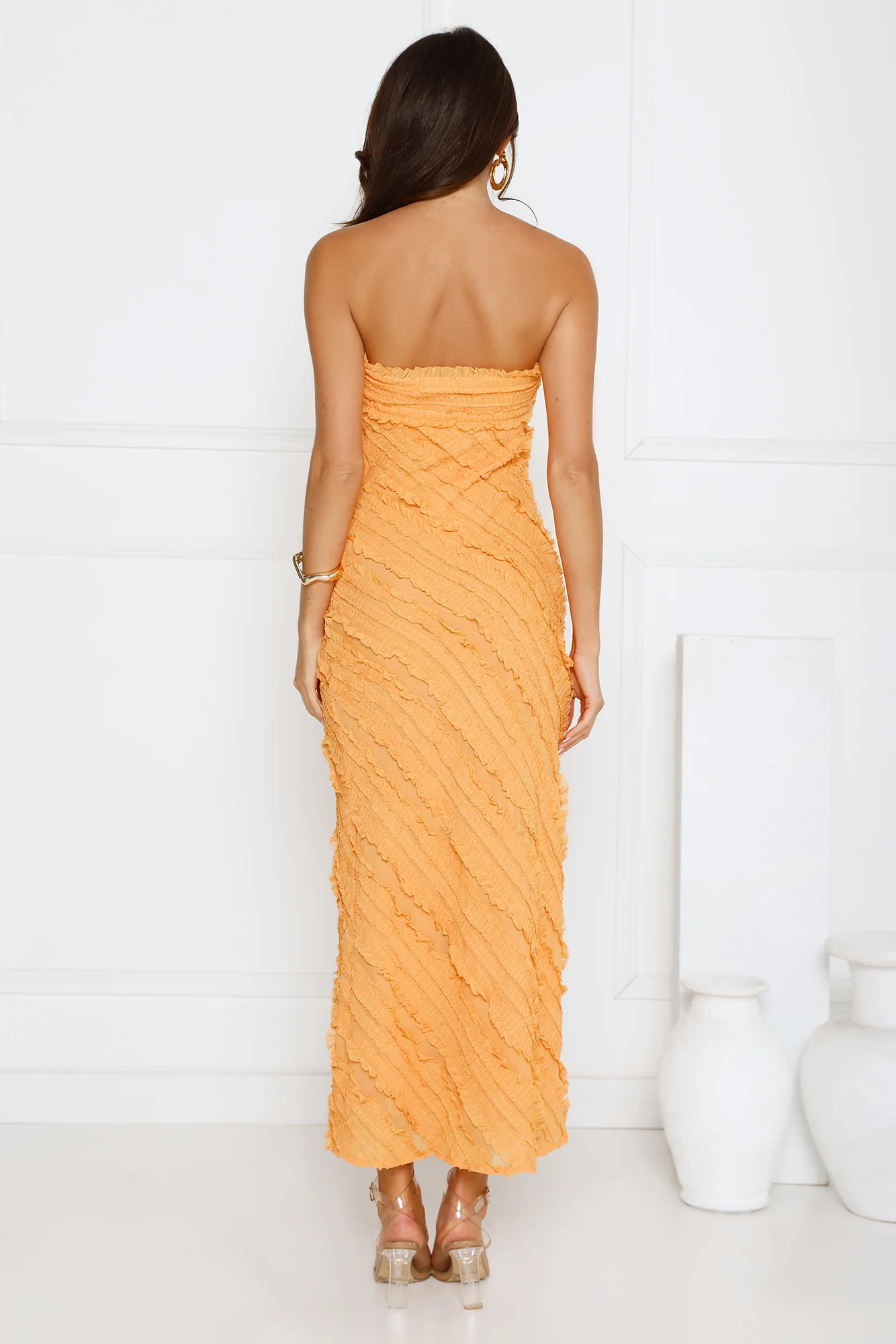 Daydream Delight Strapless Maxi Dress Orange - luluinthesky