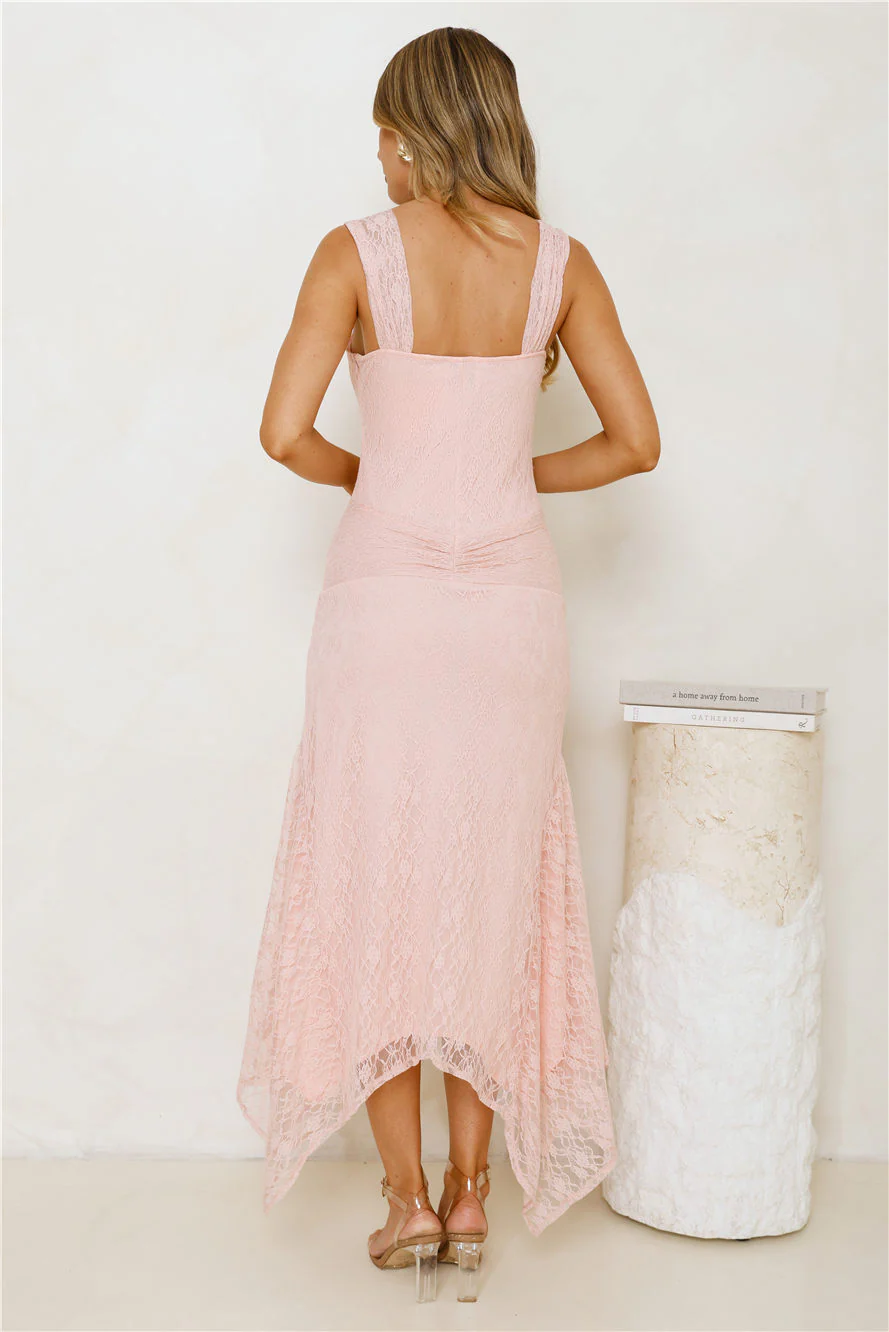 Moonrise Lace Off Shoulder Maxi Dress Pink - luluinthesky