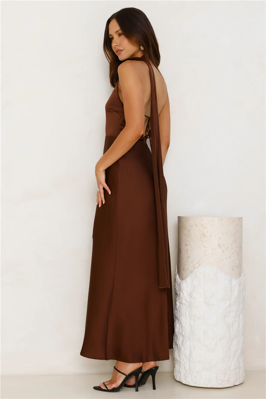 Luxe Experience Satin Maxi Dress Brown - luluinthesky