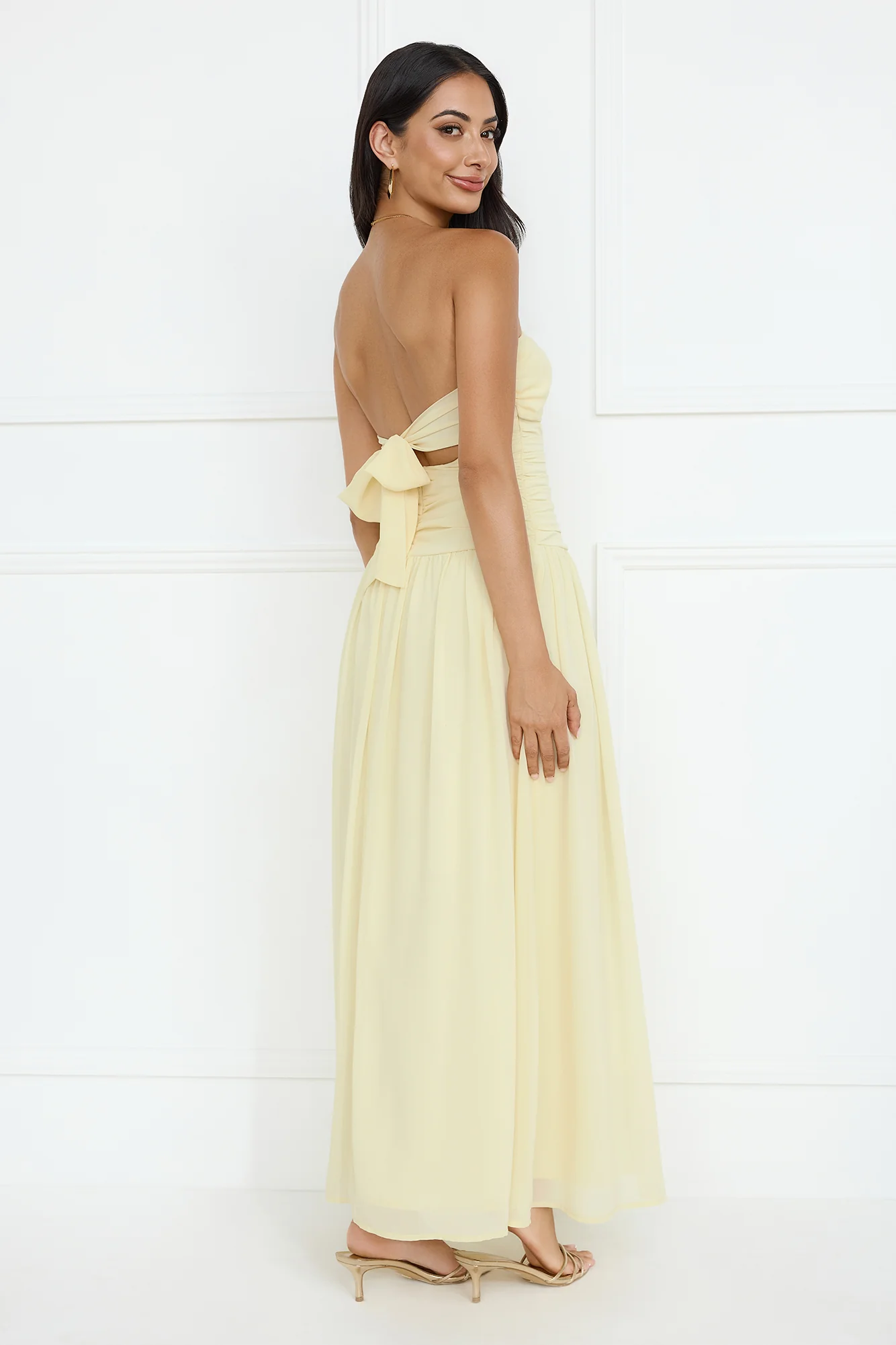 Enchanted Edit Strapless Maxi Dress Yellow - luluinthesky