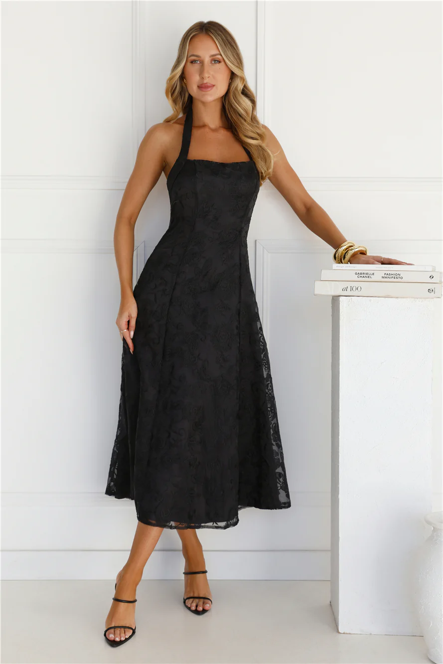 Disco Daze Halter Midi Dress Black - luluinthesky
