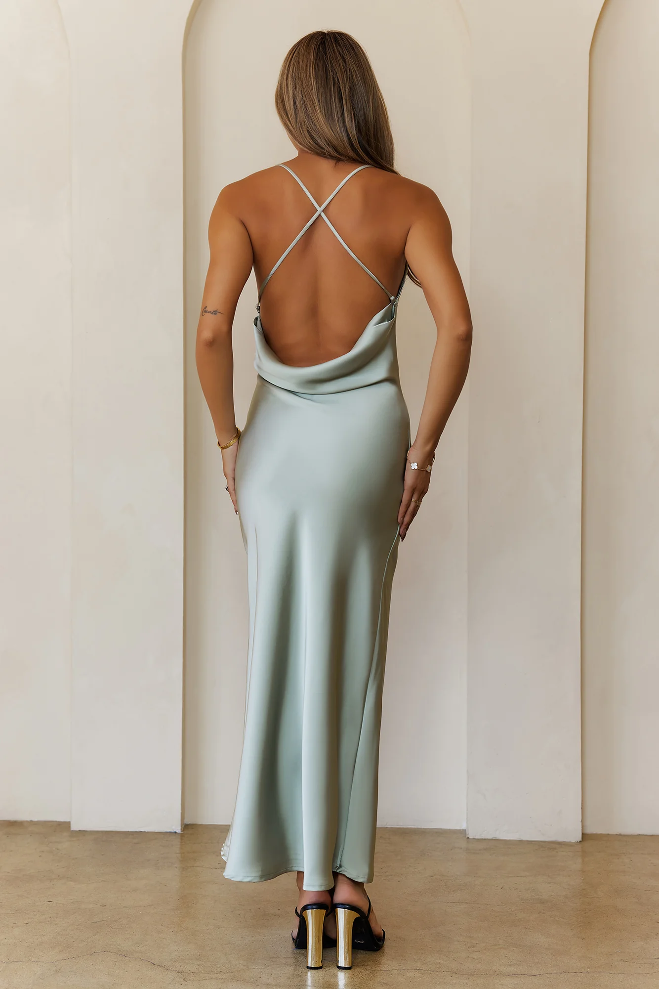 Satin Stargazer Maxi Dress Khaki - luluinthesky