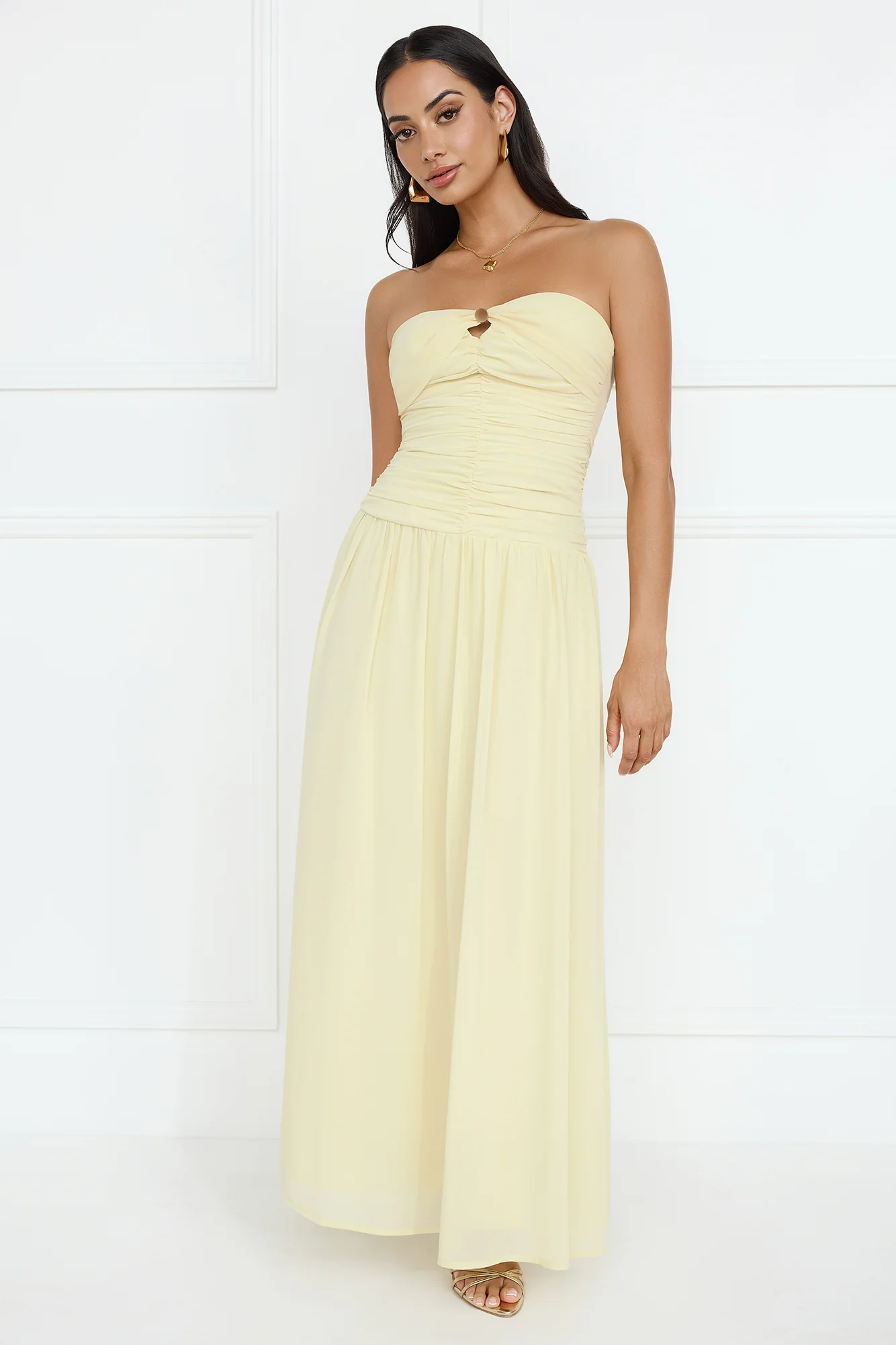 Enchanted Edit Strapless Maxi Dress Yellow - luluinthesky