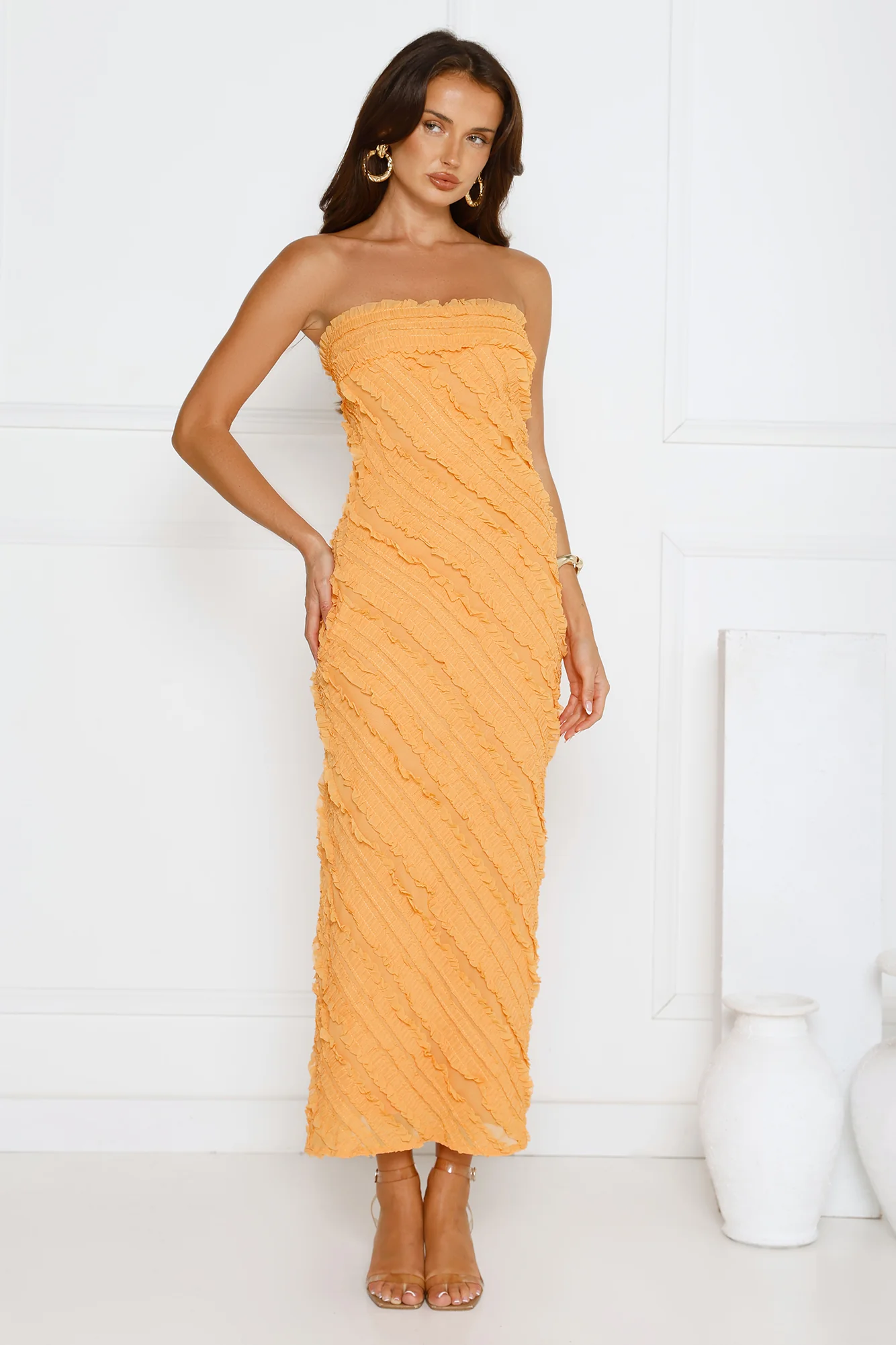 Daydream Delight Strapless Maxi Dress Orange - luluinthesky