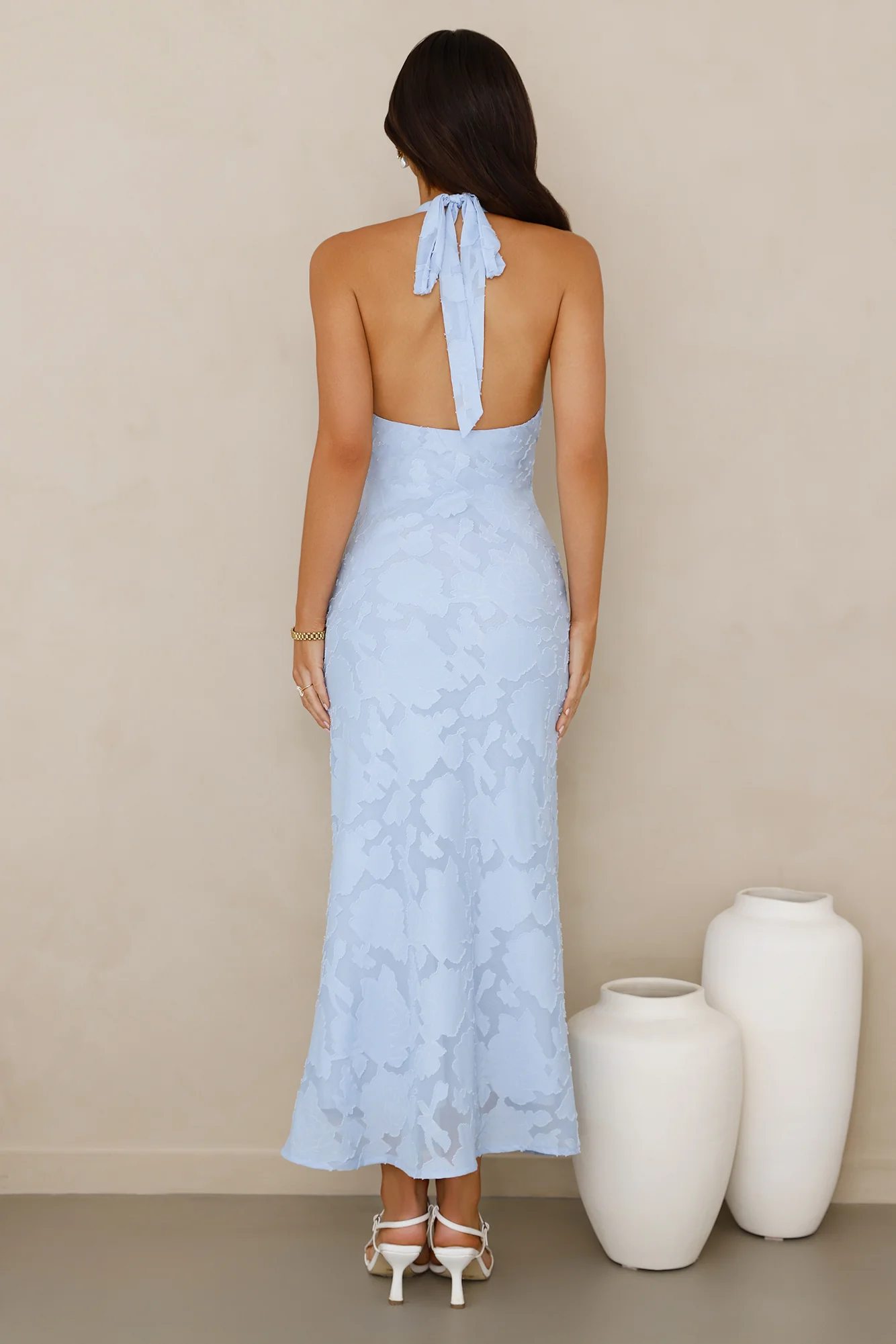 Legally Luxe Halter Maxi Dress Blue - luluinthesky