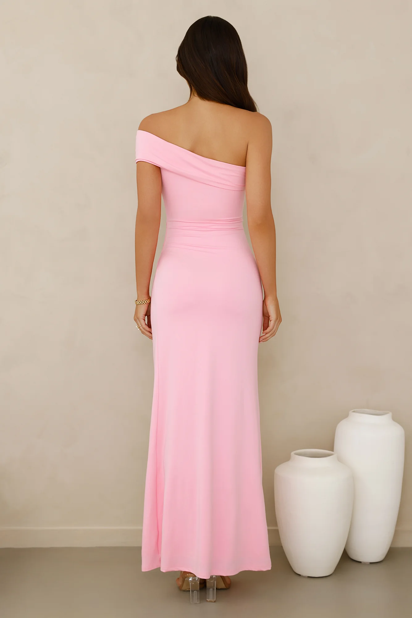Lavish Luxe Off Shoulder Maxi Dress Pink - luluinthesky